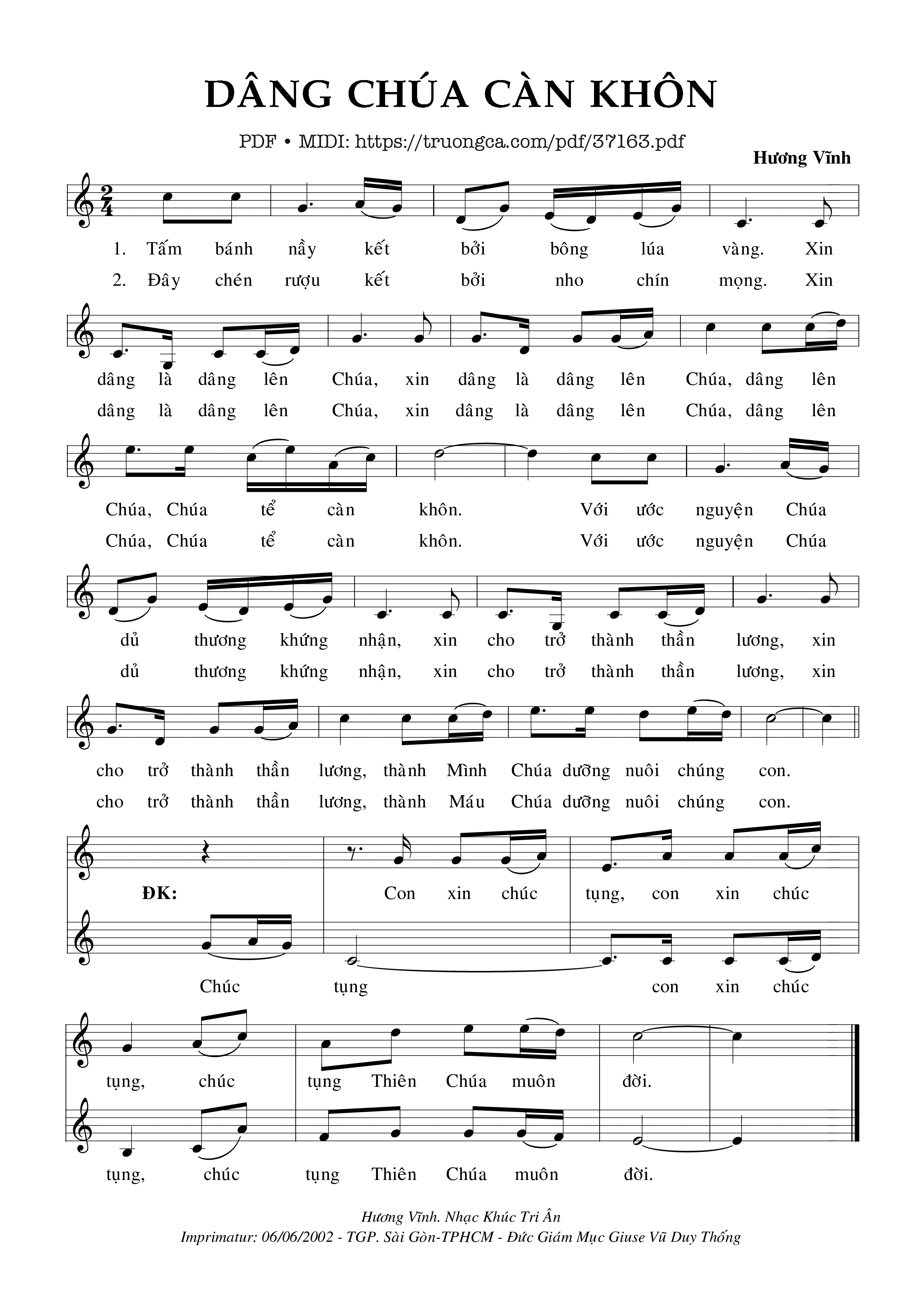 Sheet nhạc Dâng Chúa Càn Khôn - Hương Vĩnh