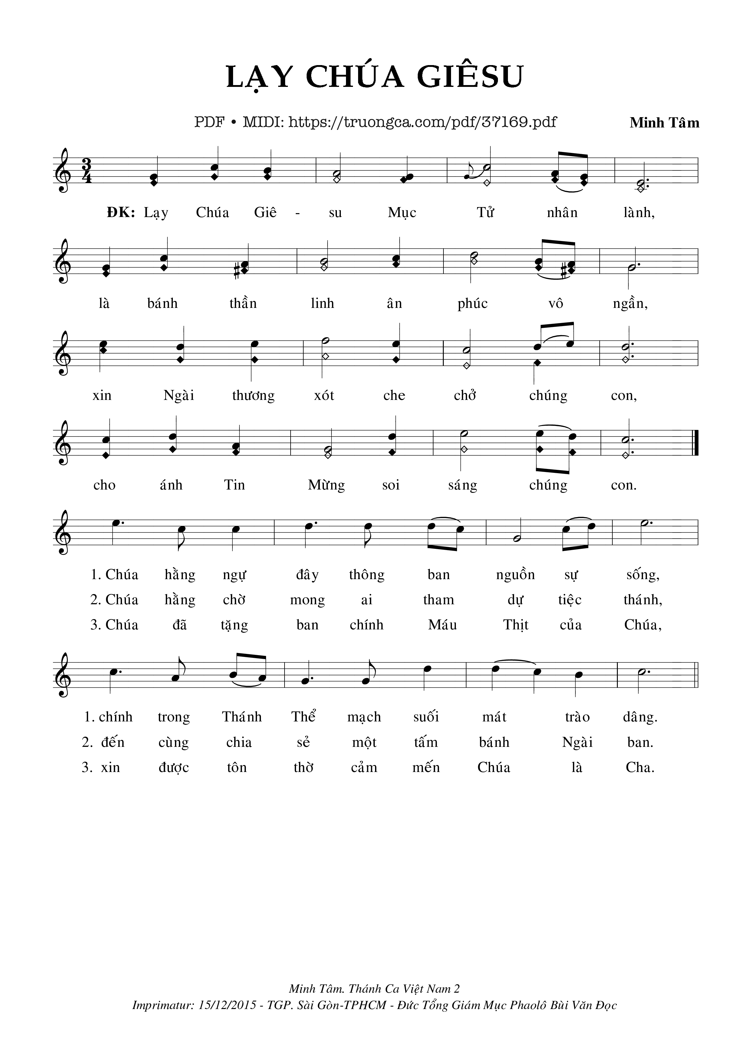 Sheet nhạc Lạy Chúa Giêsu - Minh Tâm
