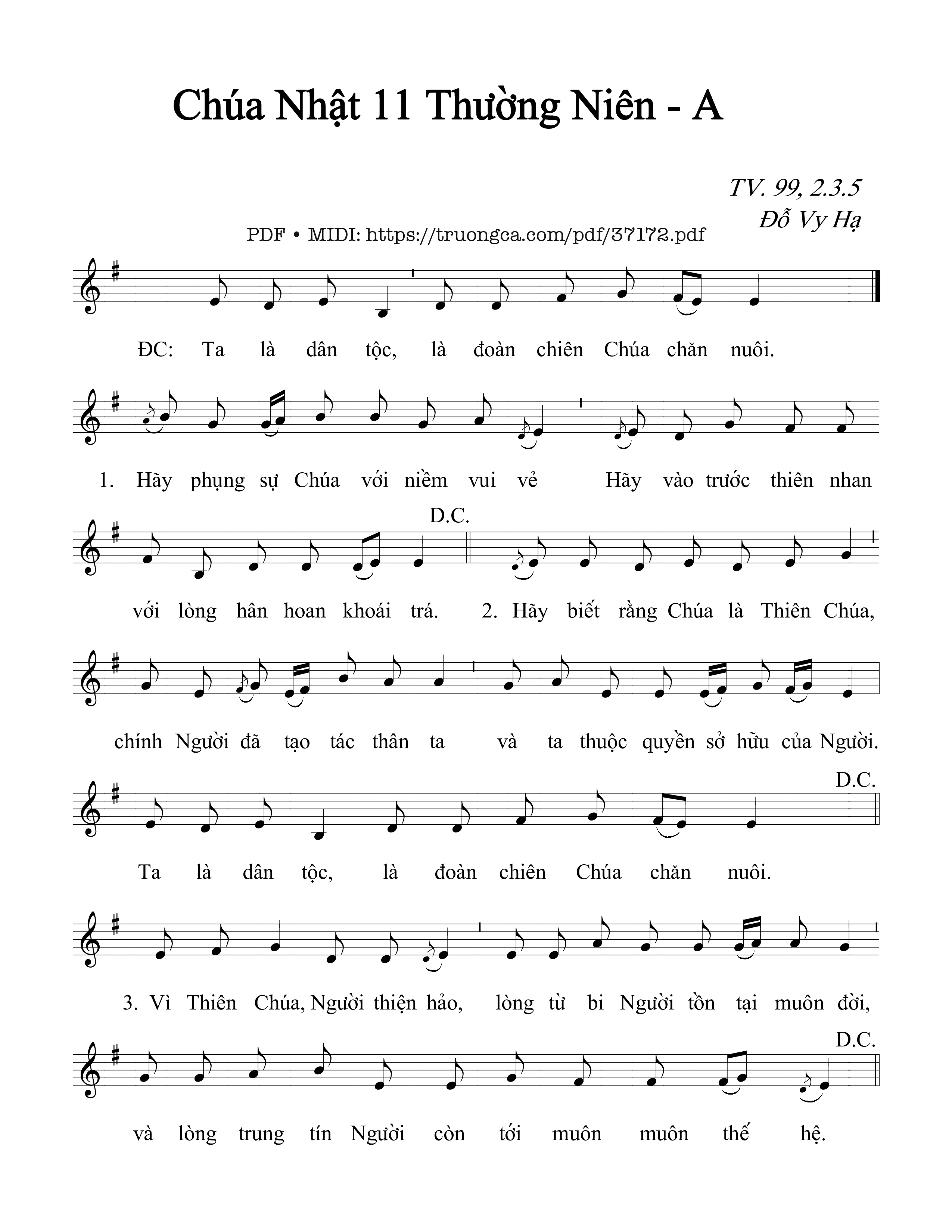 Sheet nhạc Thánh Vịnh 99, Chúa Nhật 11A Thường Niên
