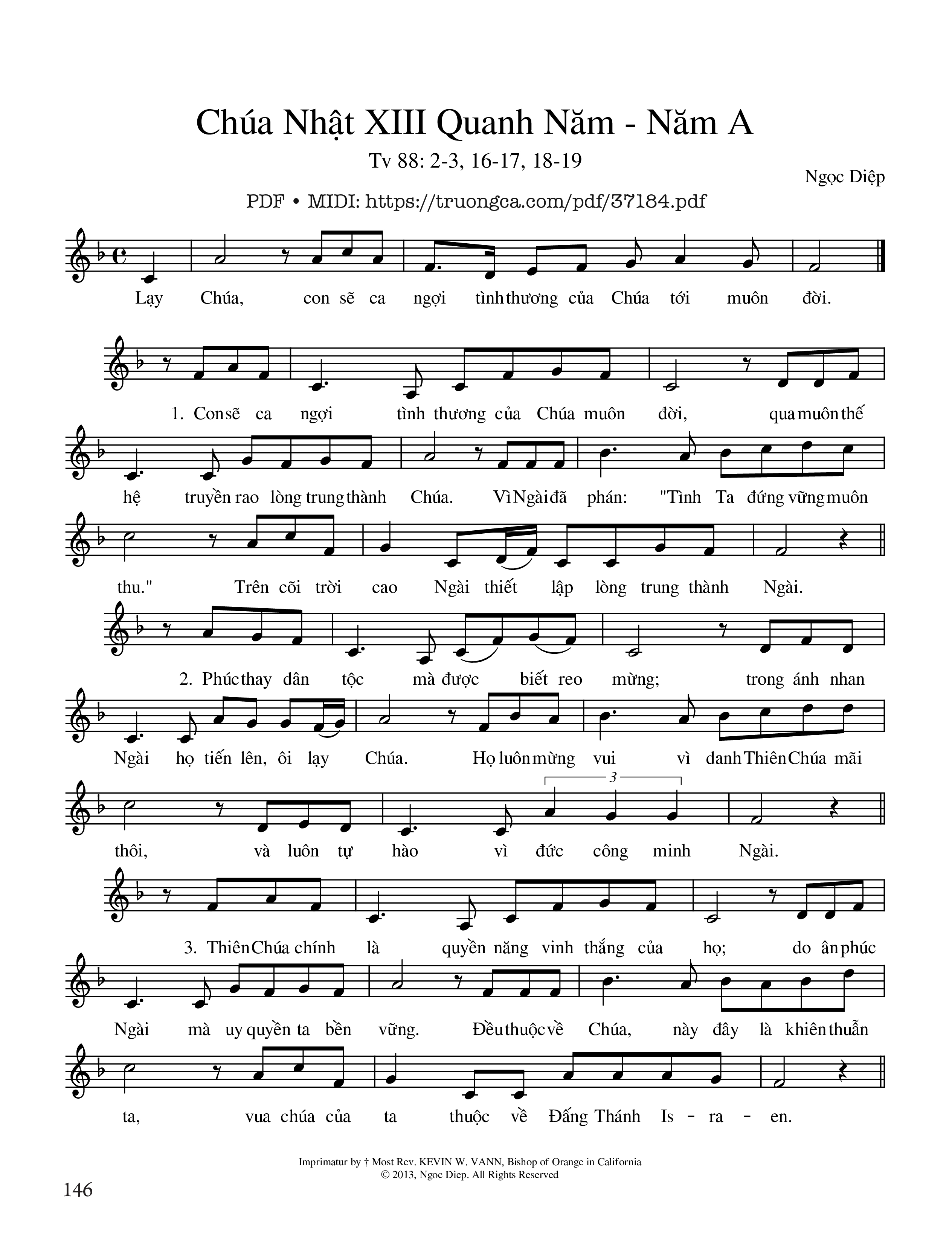 Trang 1 của Sheet nhạc PDF bài hát Thánh Vịnh 88, Chúa Nhật 13A Thường Niên - Ngọc Diệp