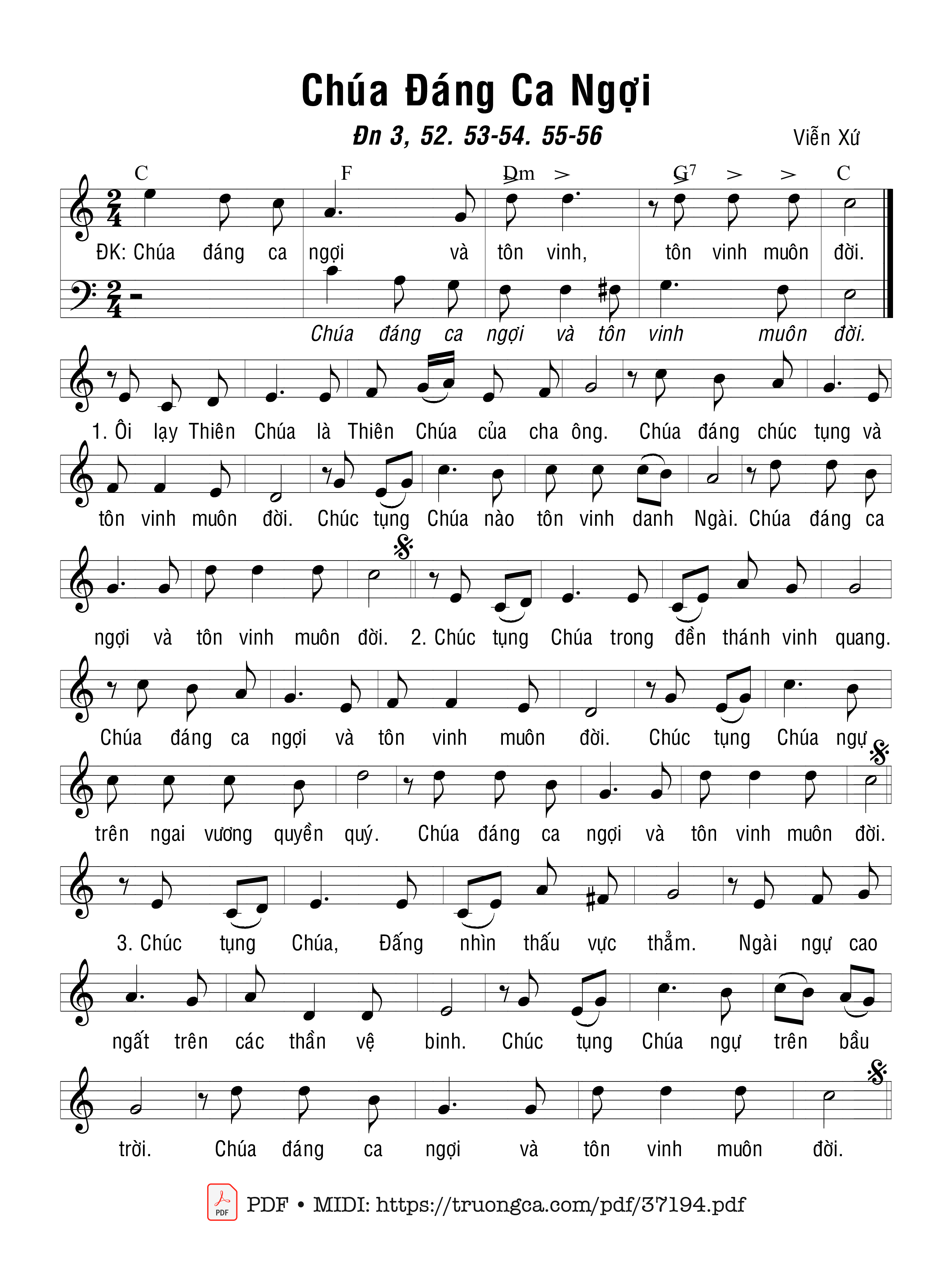 Sheet nhạc Chúa Đáng Ca Ngợi (Dn. 3)
