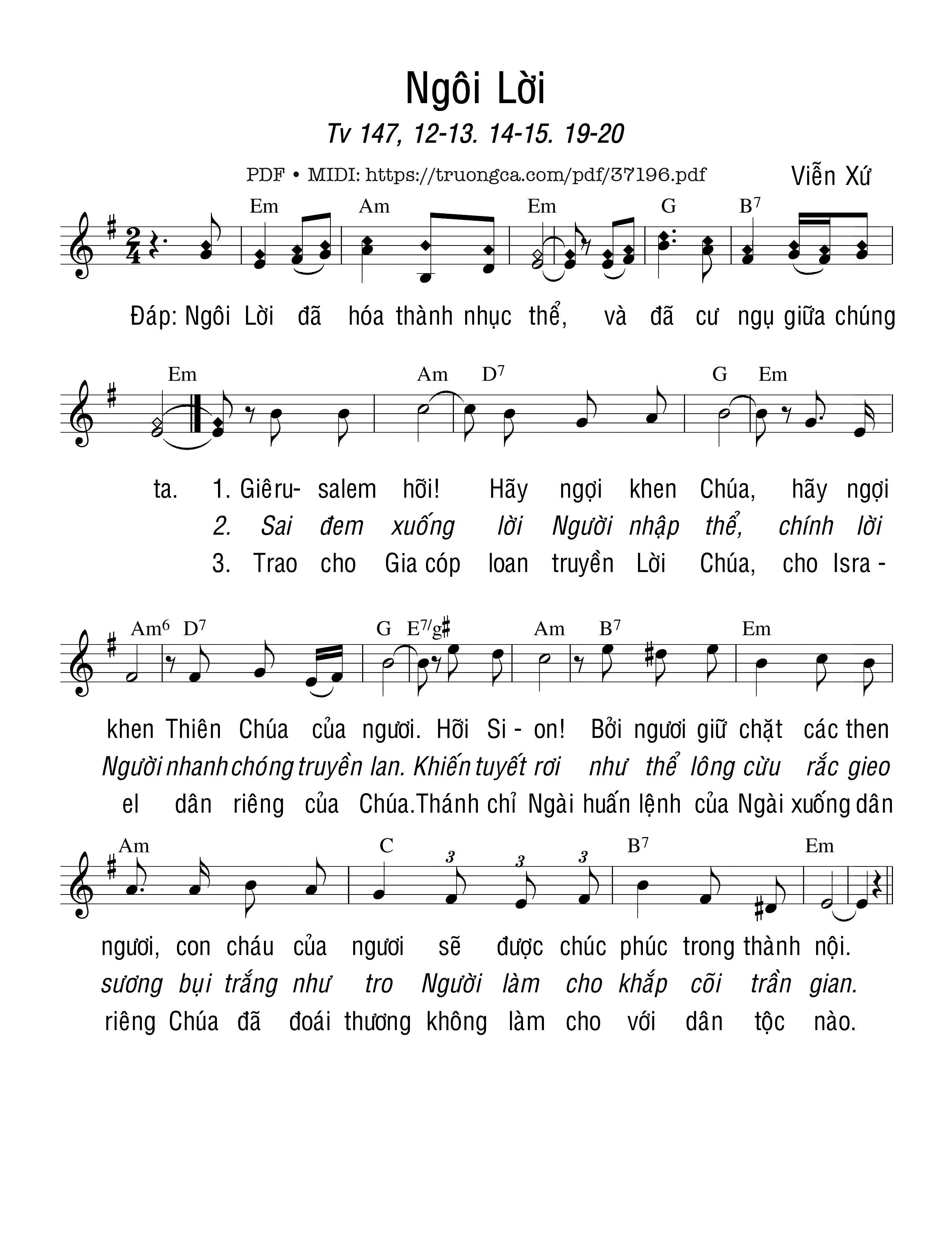 Trang 1 của Sheet nhạc PDF bài hát Thánh Vịnh 147, Ngôi Lời - Viễn Xứ