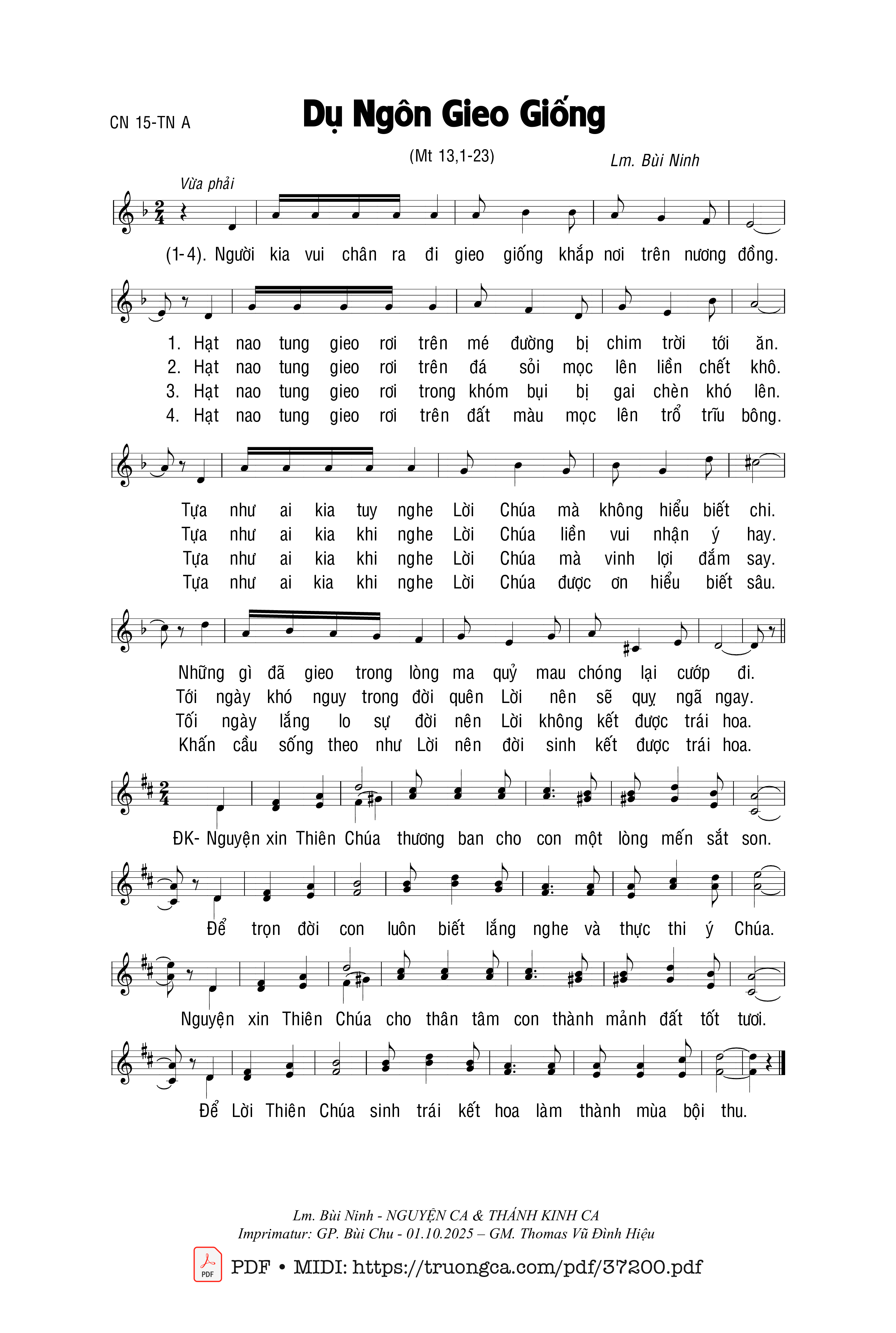 Sheet nhạc Dụ Ngôn Gieo Giống - Bùi Ninh