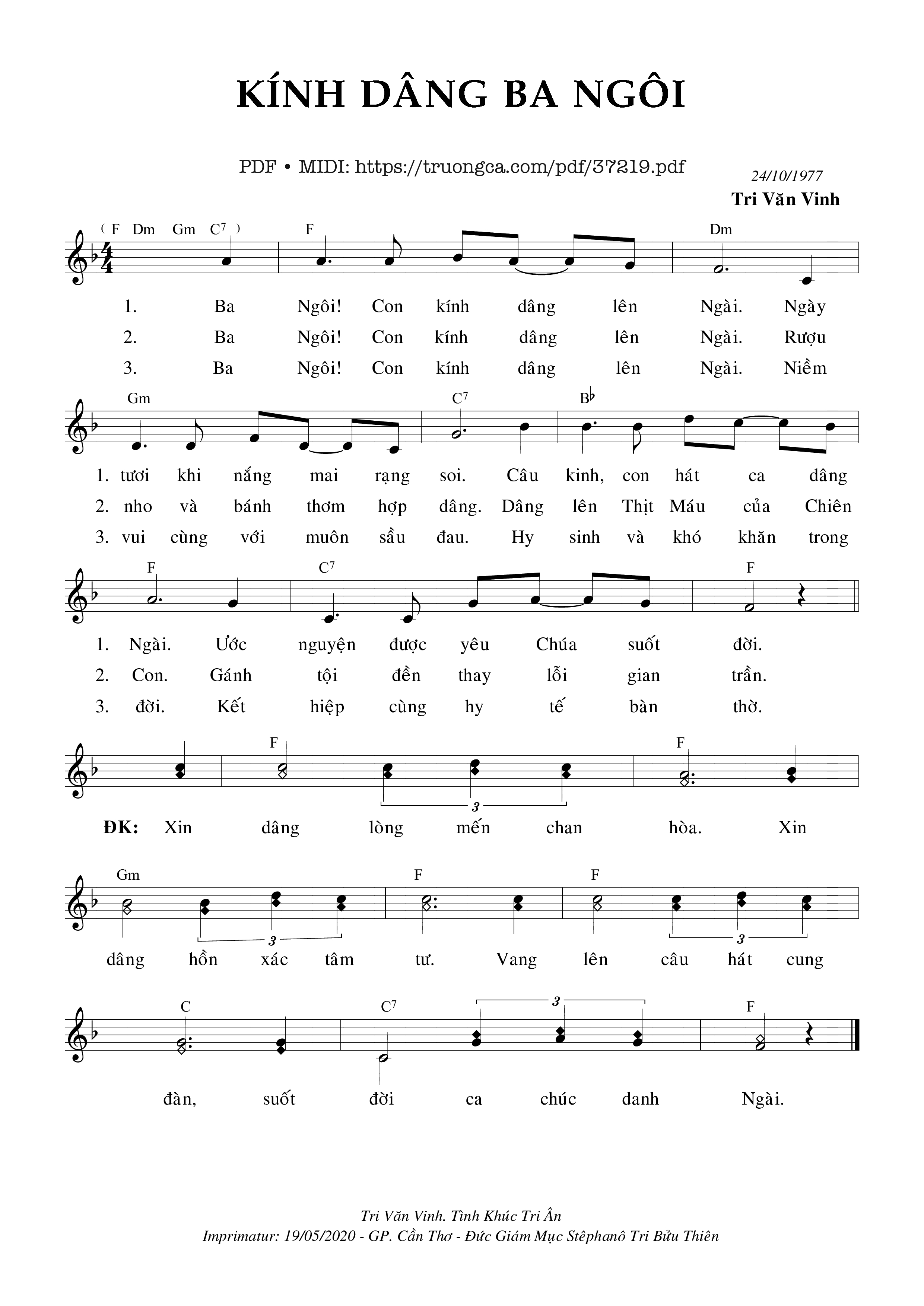 Trang 1 của Sheet nhạc PDF bài hát Kính Dâng Ba Ngôi - Tri Văn Vinh