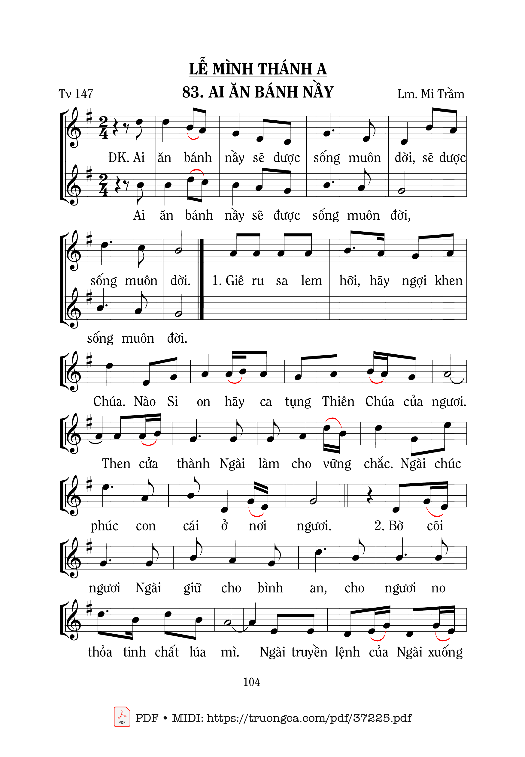 Trang 1 của Sheet nhạc PDF bài hát Thánh Vịnh 147, Ai Ăn Bánh Này - Mi Trầm