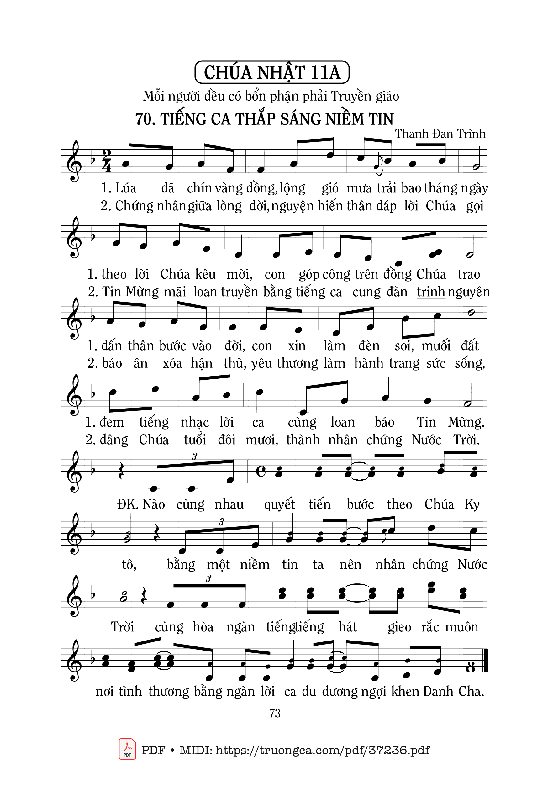 Trang 1 của Sheet nhạc PDF bài hát Tiếng Ca Thắp Sáng Niềm Tin - Thanh Đan Trình