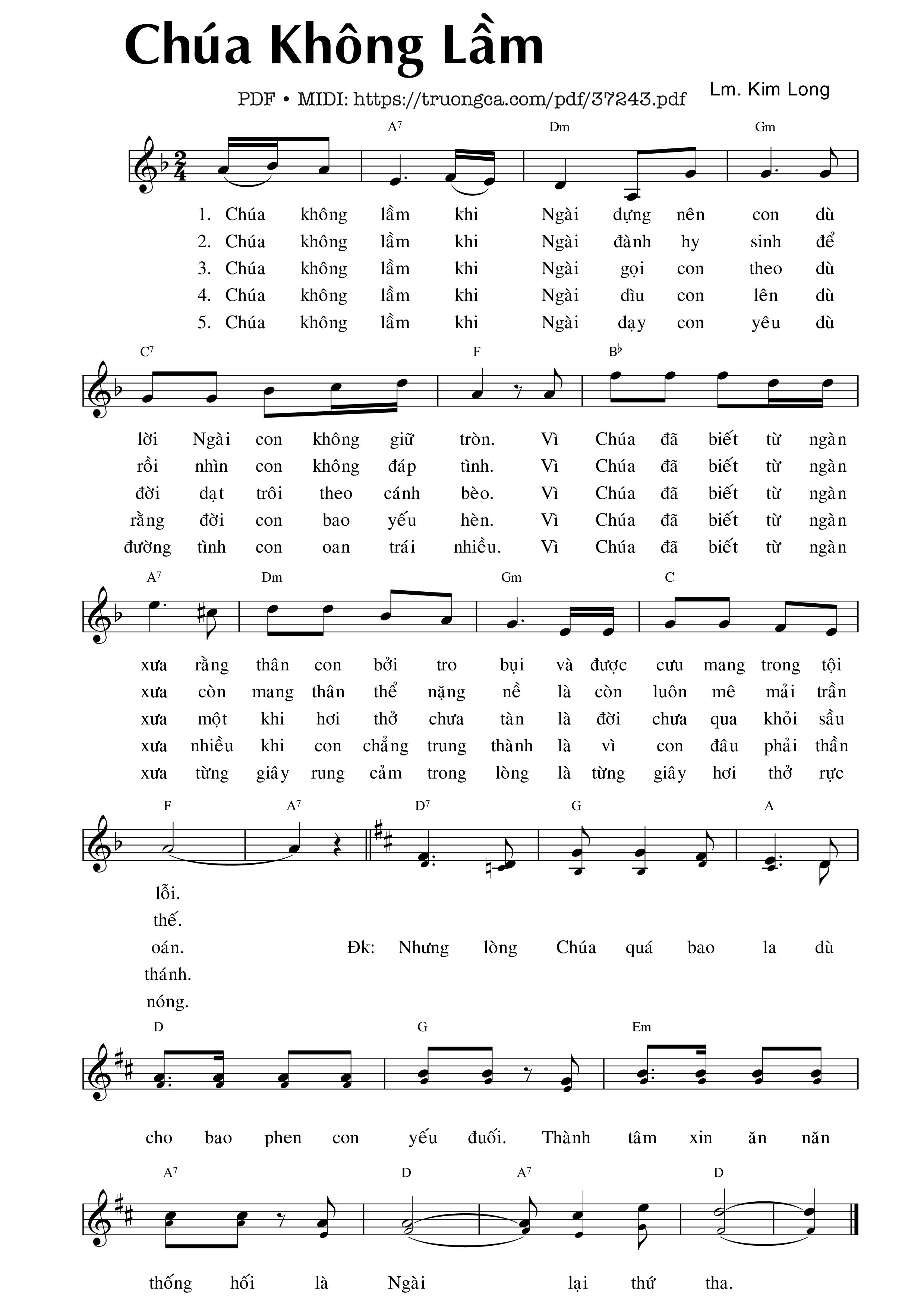 Trang 1 của Sheet nhạc PDF bài hát Chúa Không Lầm - Kim Long