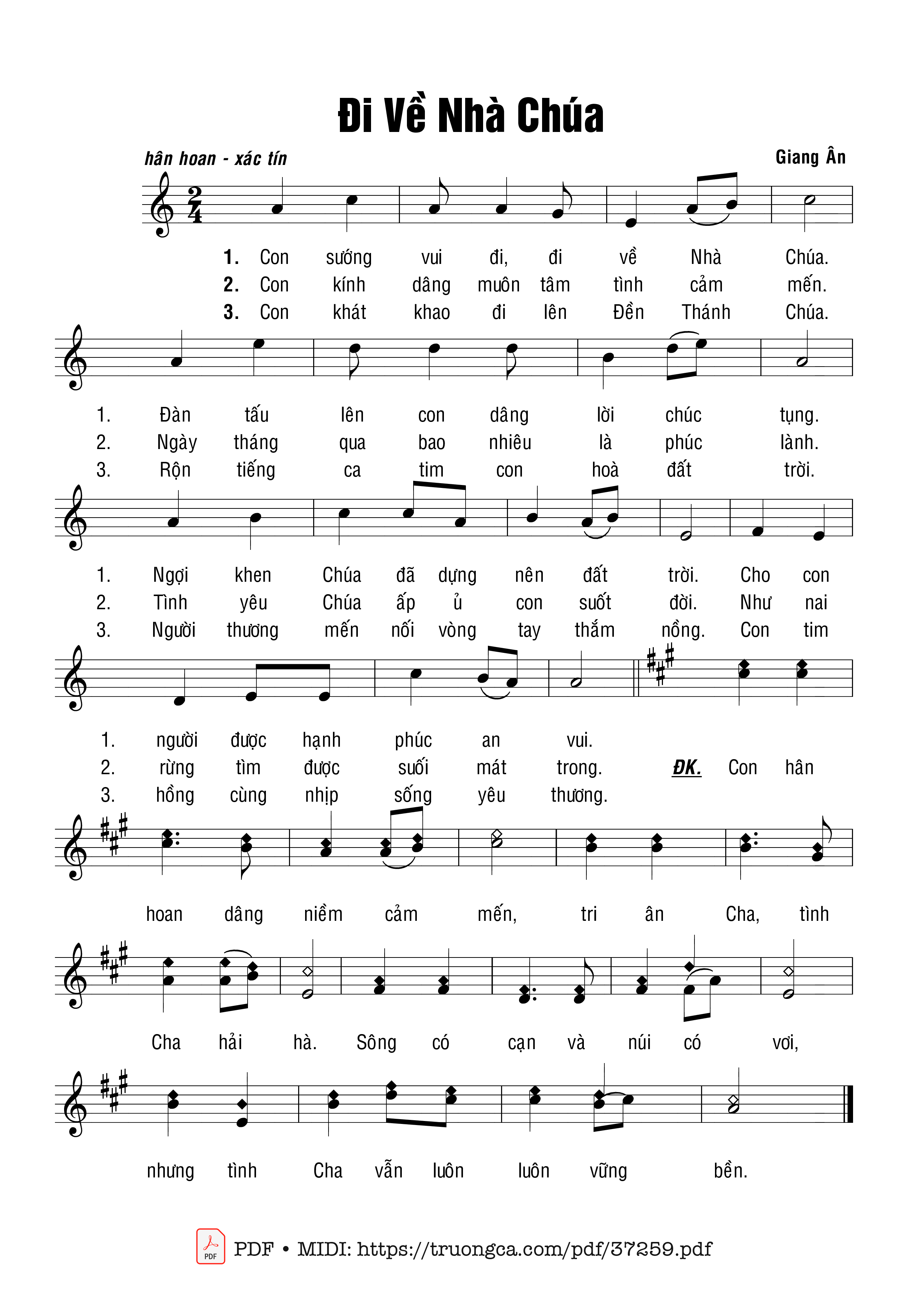 Sheet nhạc Đi Về Nhà Chúa - Giang Ân