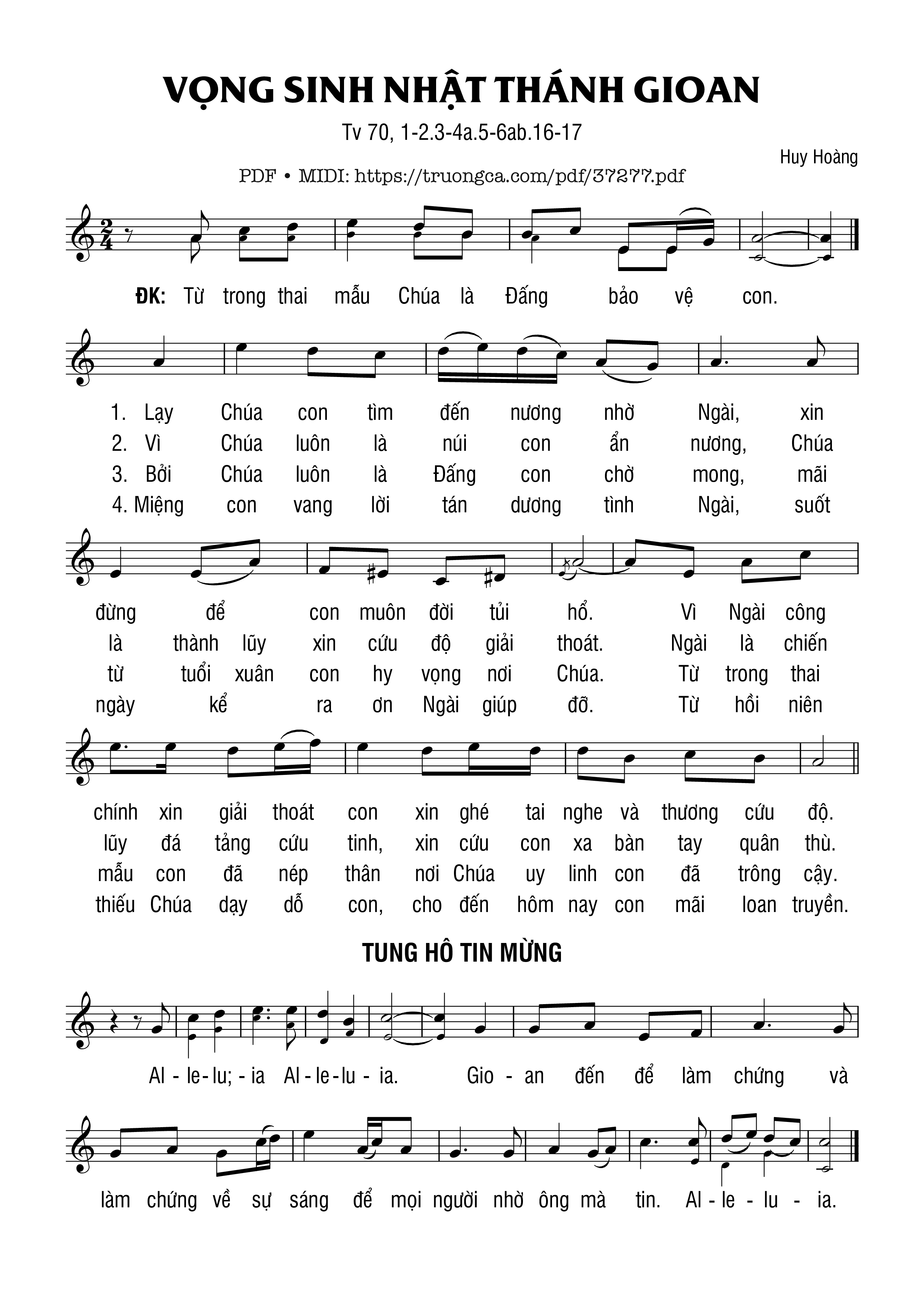 Trang 1 của Sheet nhạc PDF bài hát Thánh Vịnh 70, Vọng Sinh Nhật Thánh Gioan - Huy Hoàng