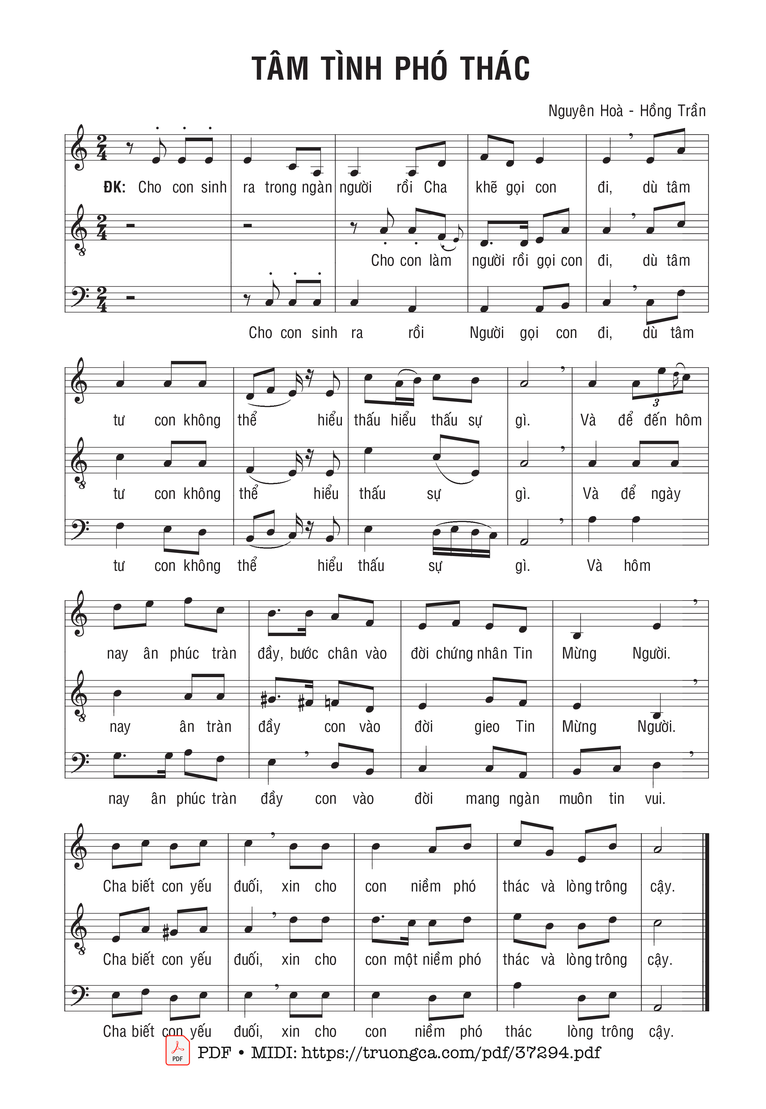 Trang 1 của Sheet nhạc PDF bài hát Tâm Tinh Phó Thác - Nguyên Hòa &Amp; Hồng Trần