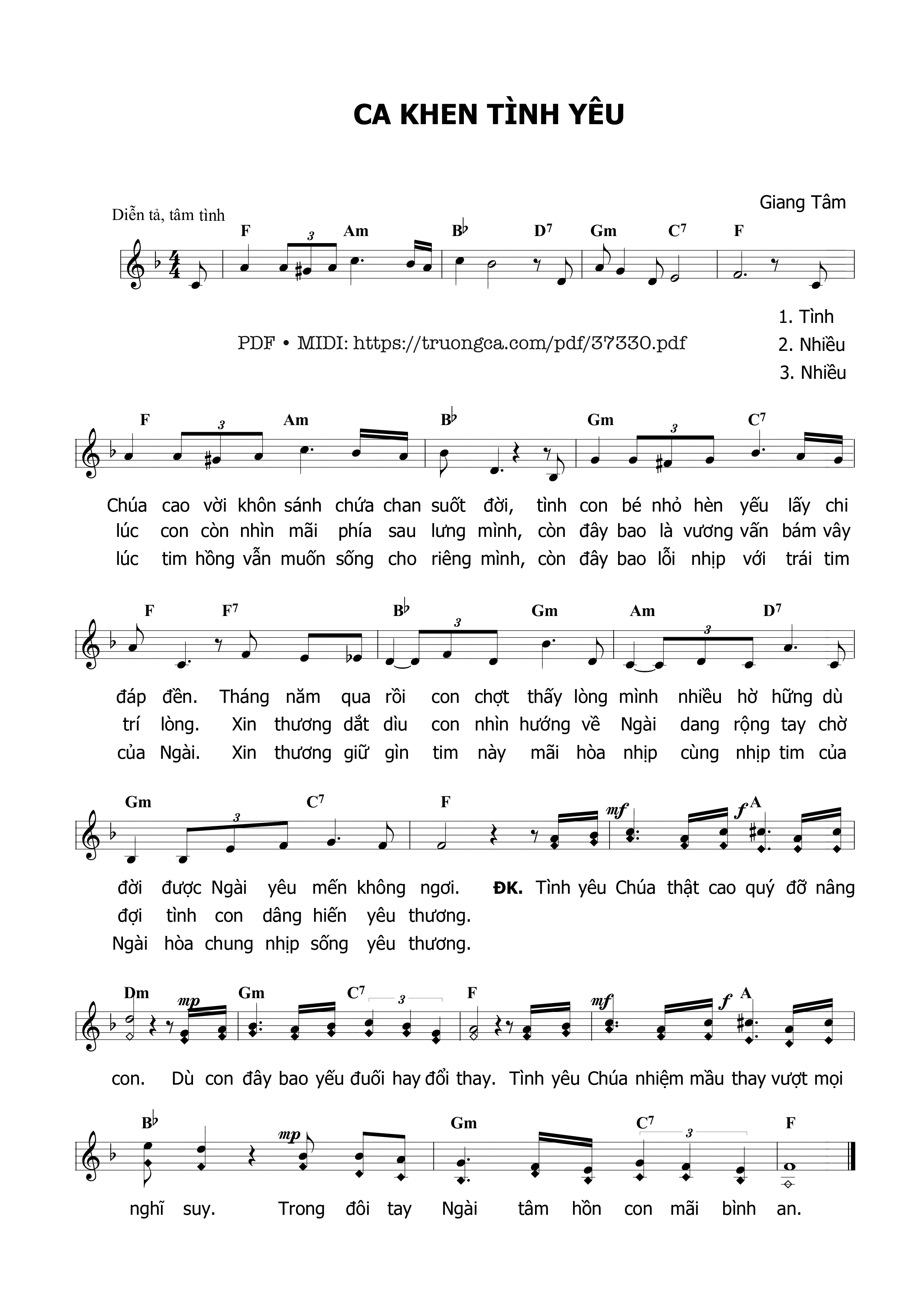 Trang 1 của Sheet nhạc PDF bài hát Ca Khen Tình Yêu - Giang Tâm