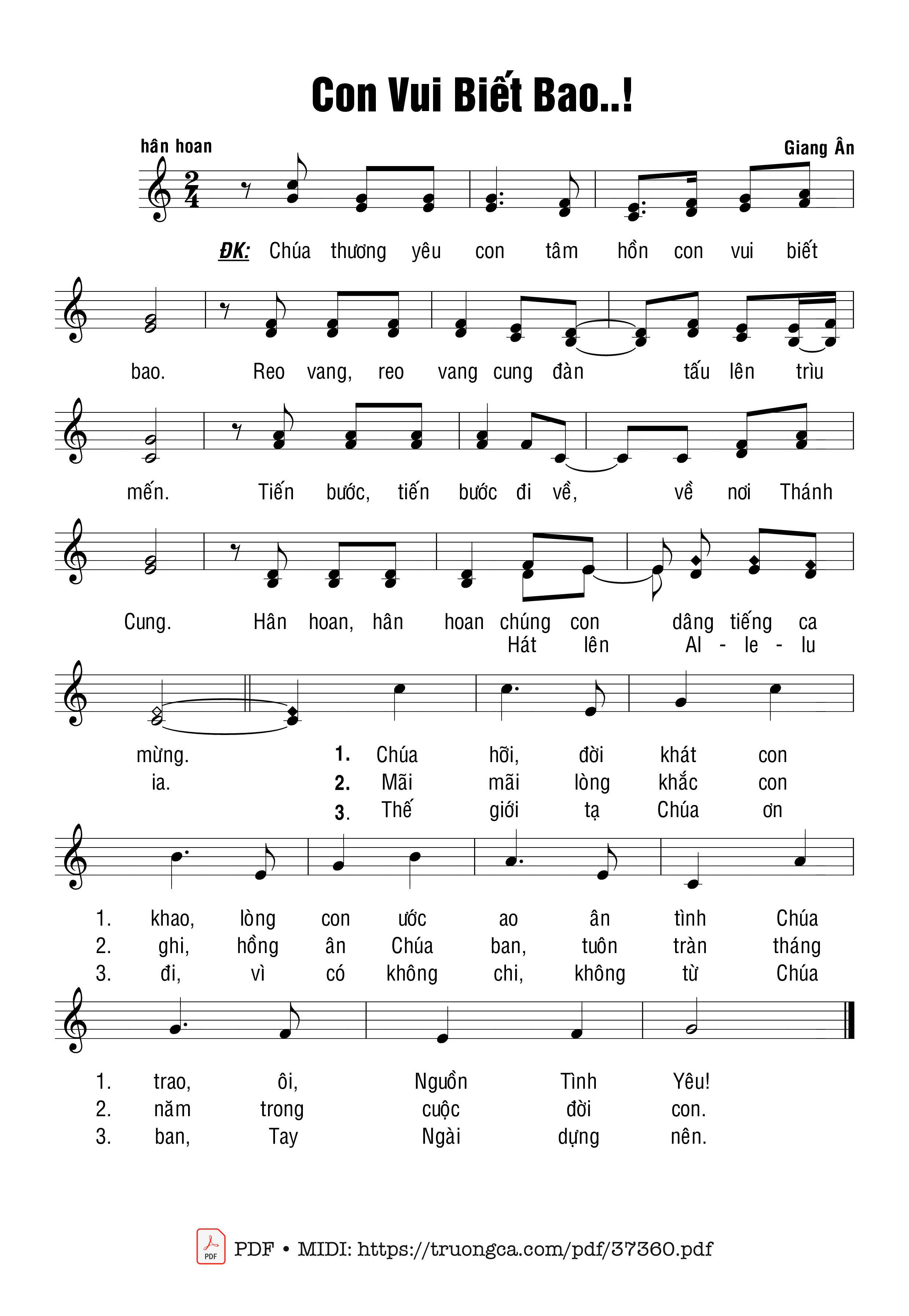 Trang 1 của Sheet nhạc PDF bài hát Con Vui Biết Bao - Giang Ân