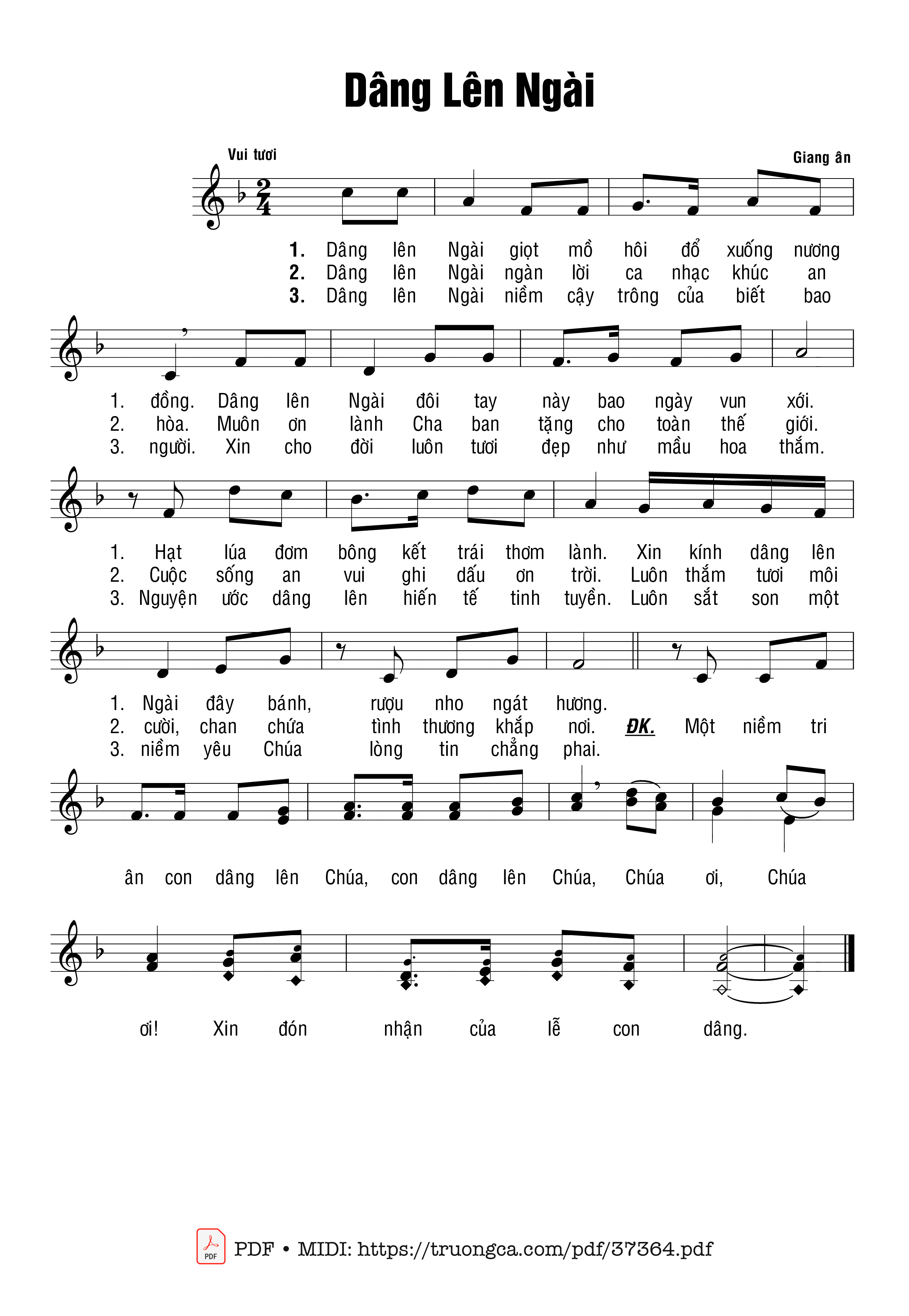 Trang 1 của Sheet nhạc PDF bài hát Dâng Lên Ngài - Giang Ân