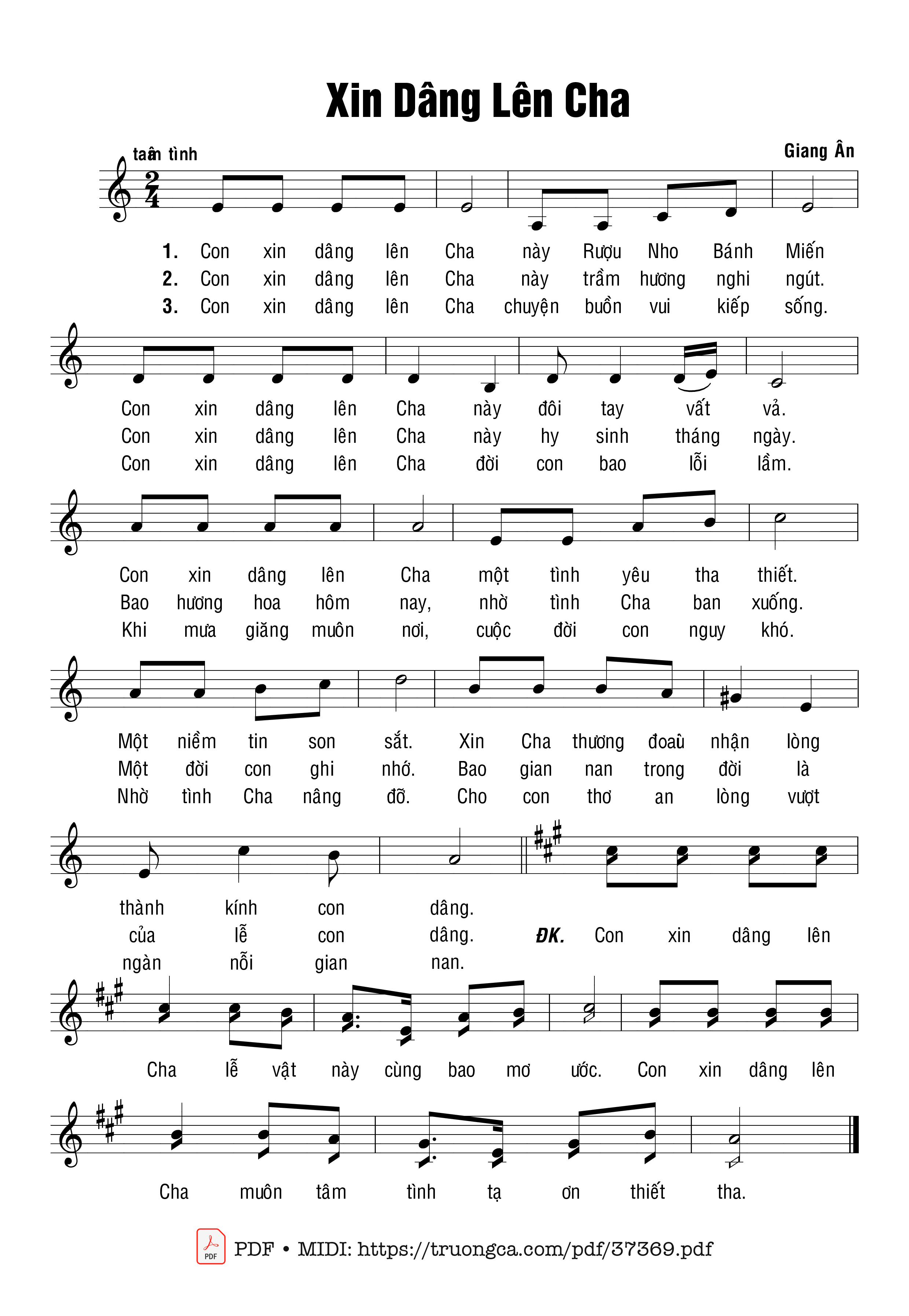 Trang 1 của Sheet nhạc PDF bài hát Xin Dâng Lên Cha - Giang Ân