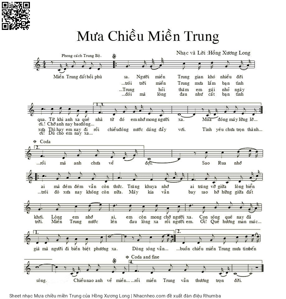 Sheet nhạc Mưa chiều miền Trung