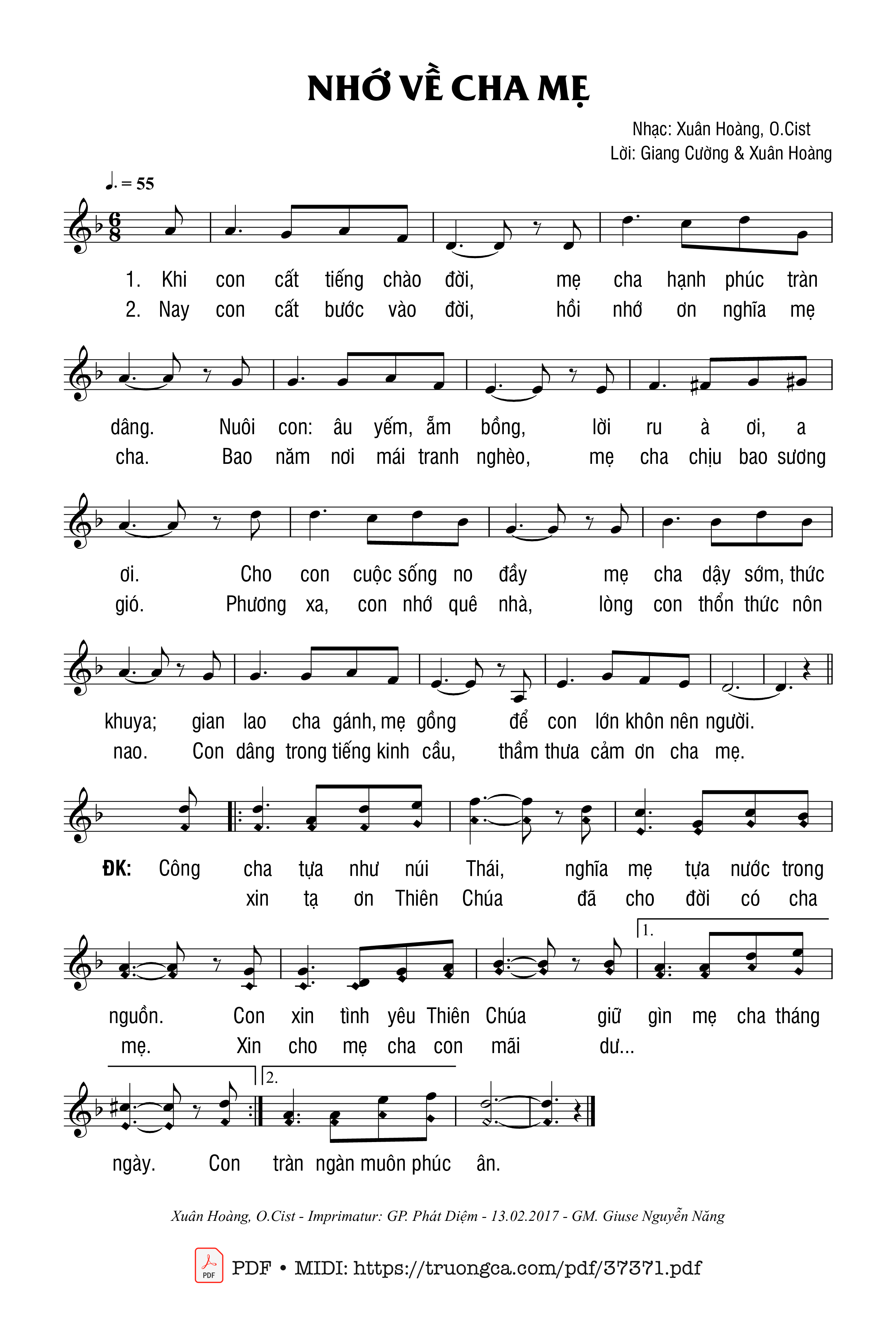 Trang 1 của Sheet nhạc PDF bài hát Nhớ Về Cha Mẹ - Xuân Hoàng