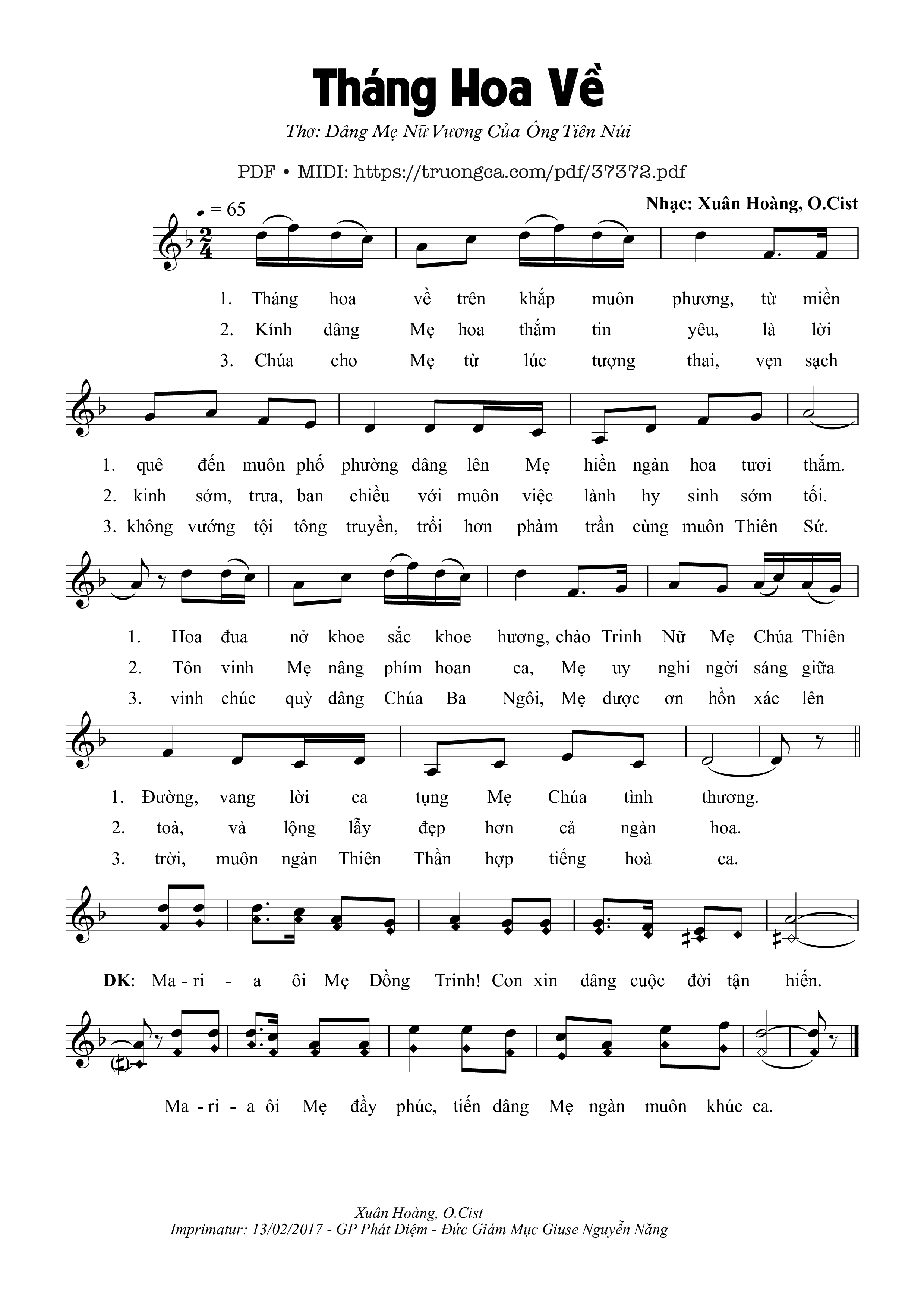 Sheet nhạc Tháng Hoa Về - Xuân Hoàng