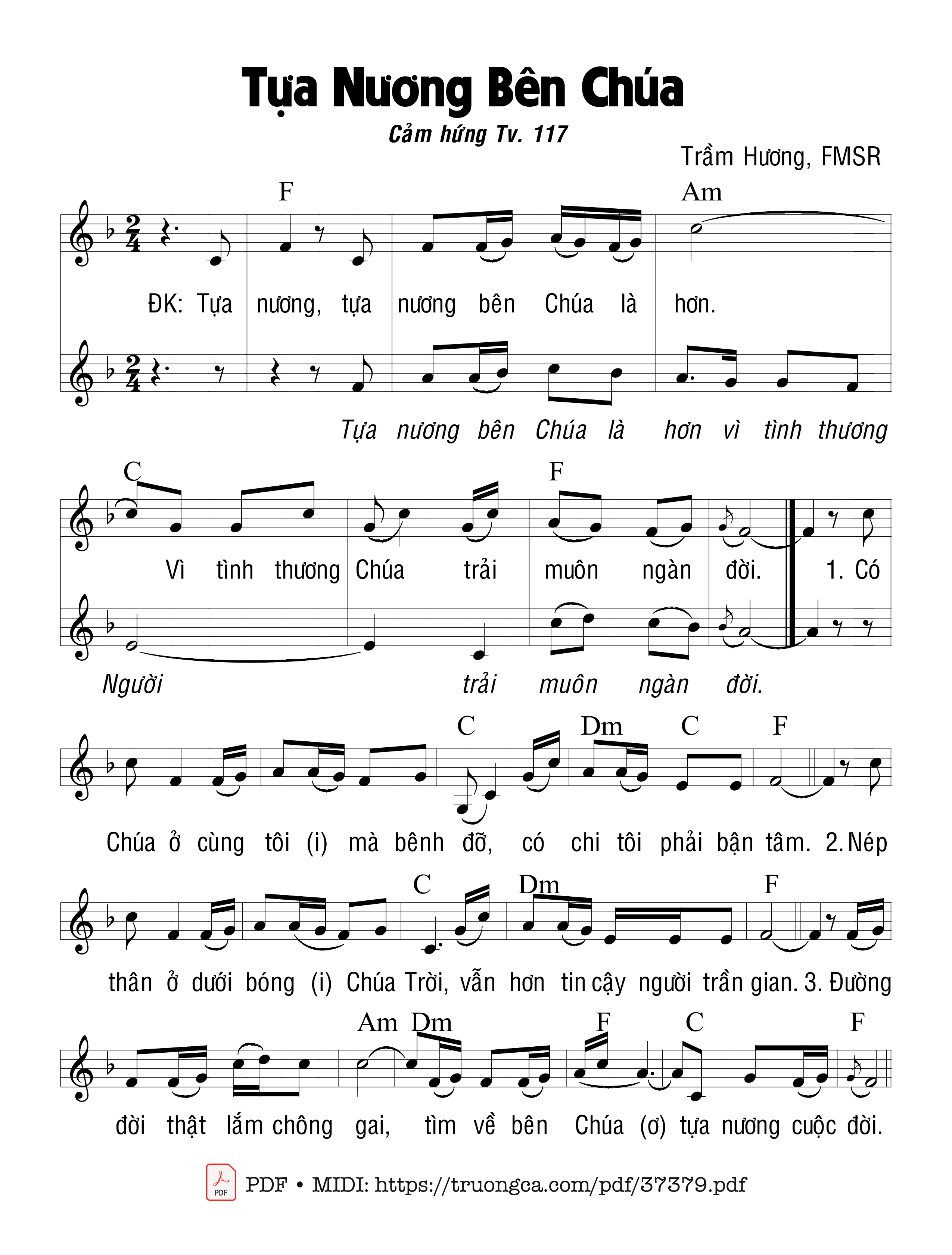 Sheet nhạc Thánh Vịnh 177, Tựa Nương Bên Chúa