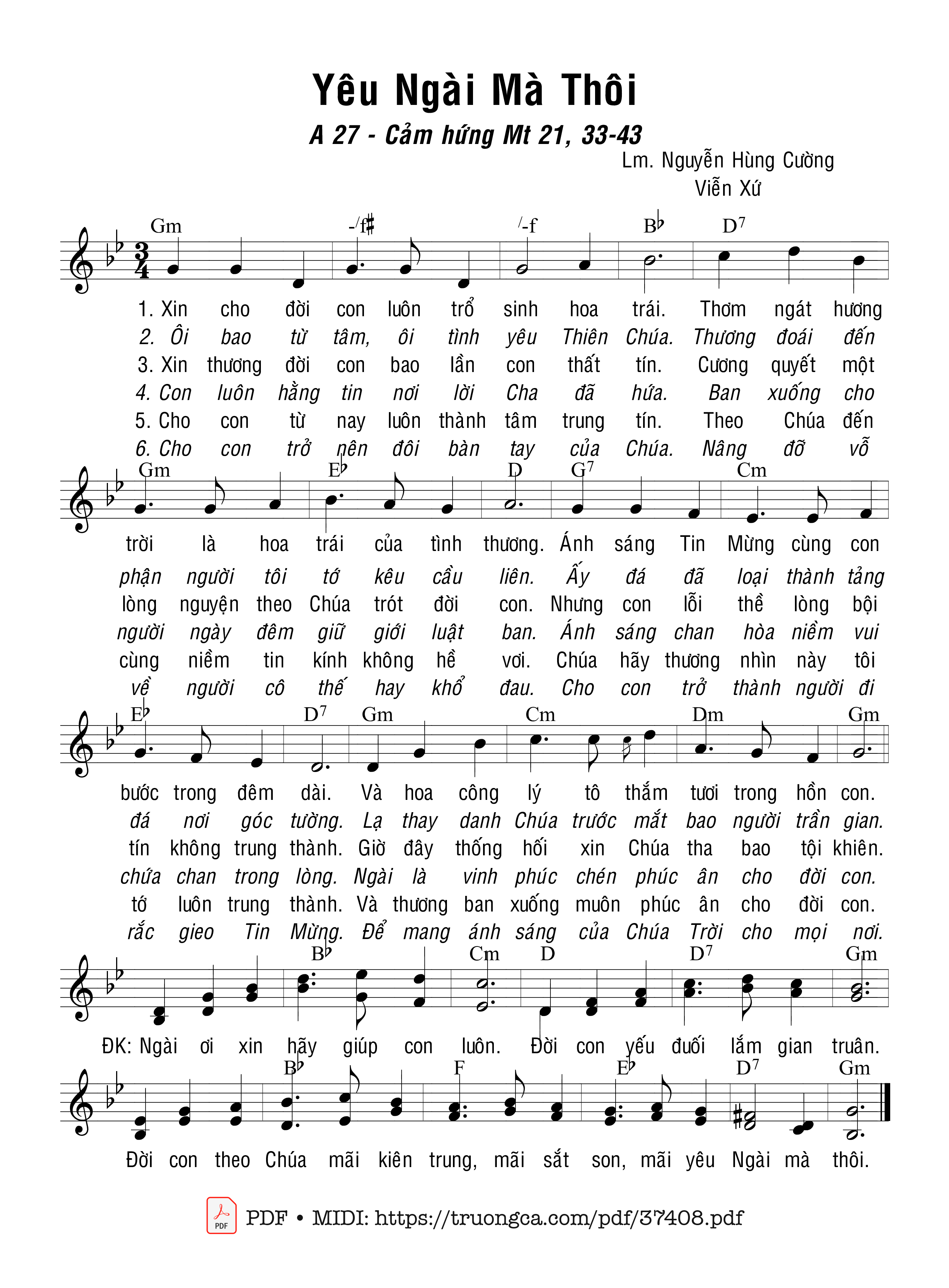 Trang 1 của Sheet nhạc PDF bài hát Yêu Ngài Mà Thôi - Nguyễn Hùng Cường &Amp; Viễn Xứ