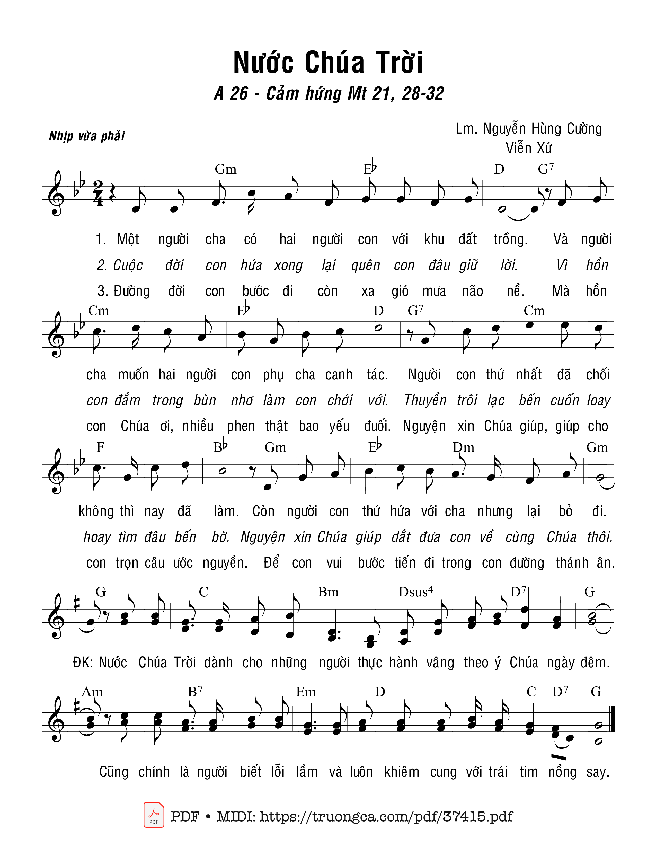 Trang 1 của Sheet nhạc PDF bài hát Nước Chúa Trời - Nguyễn Hùng Cường &Amp; Viễn Xứ