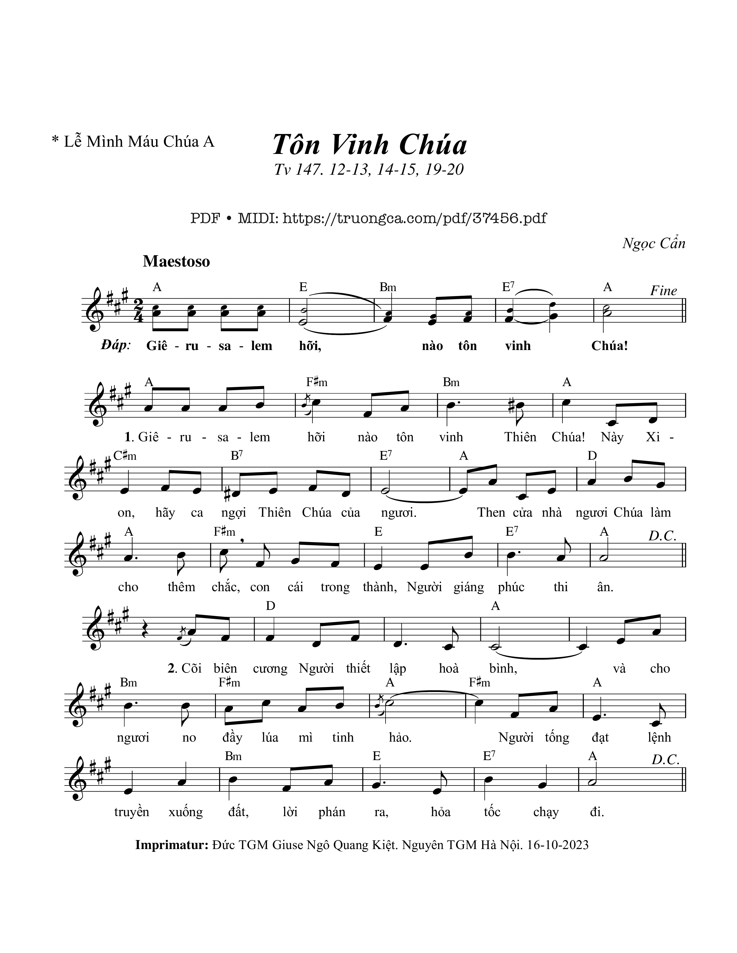 Trang 1 của Sheet nhạc PDF bài hát Thánh Vịnh 147, Tôn Vinh Chúa - Ngọc Cẩn