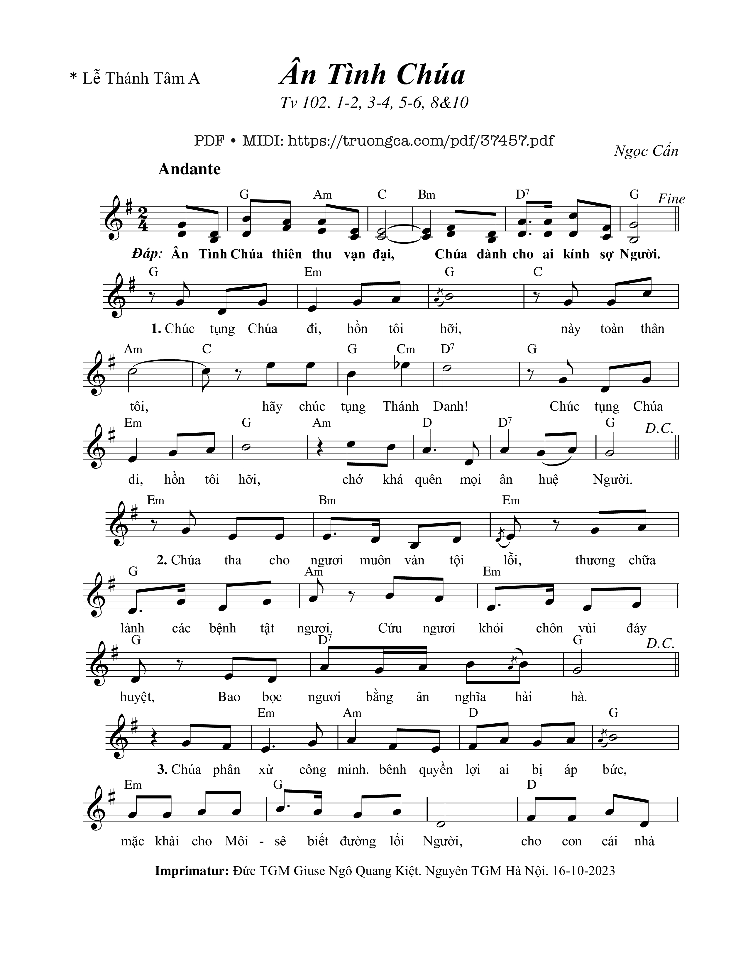 Trang 1 của Sheet nhạc PDF bài hát Thánh Vịnh 102, Ân Tình Chúa - Ngọc Cẩn