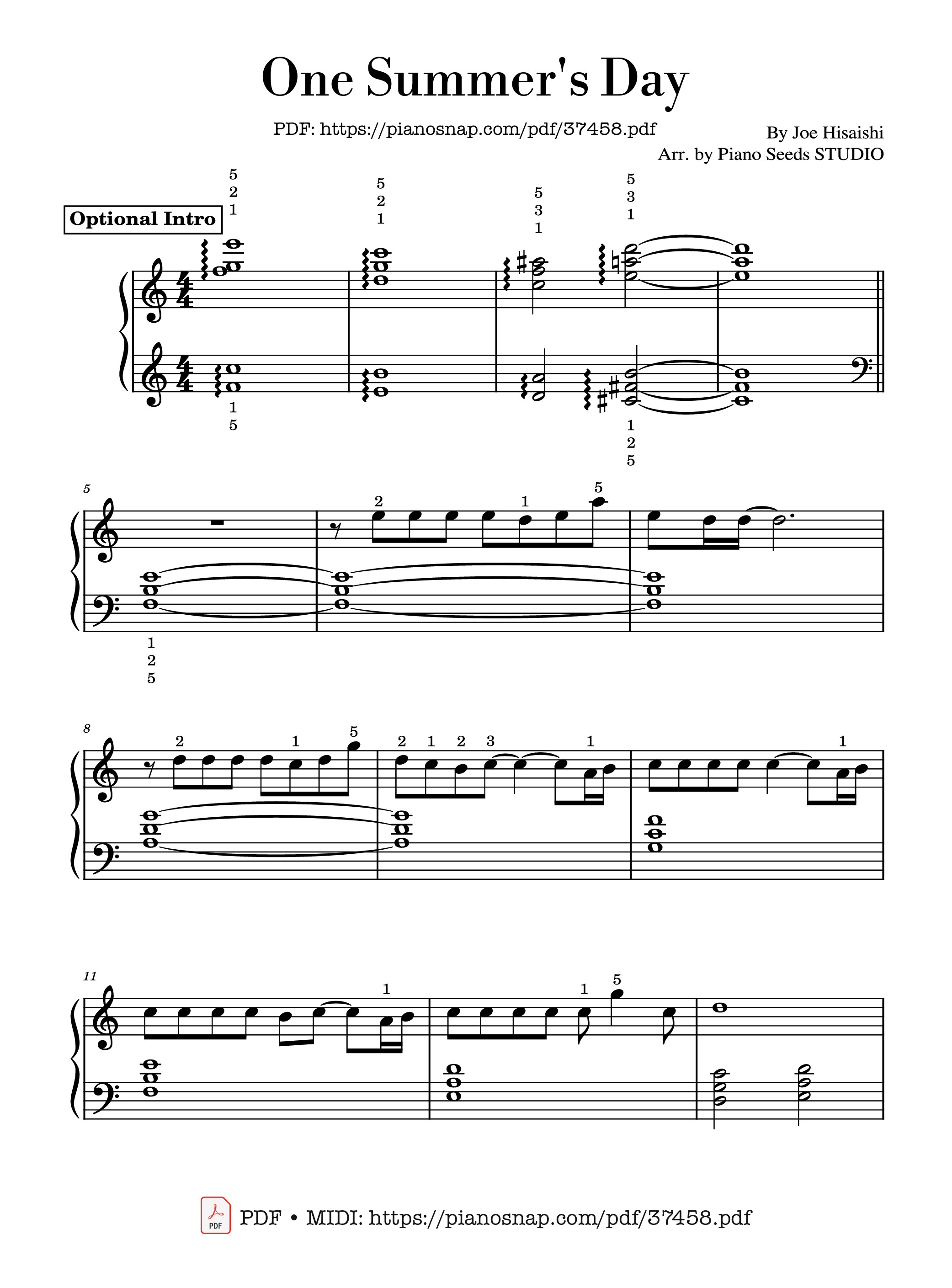 Sheet nhạc One Summer's Day Piano Sheet EASY