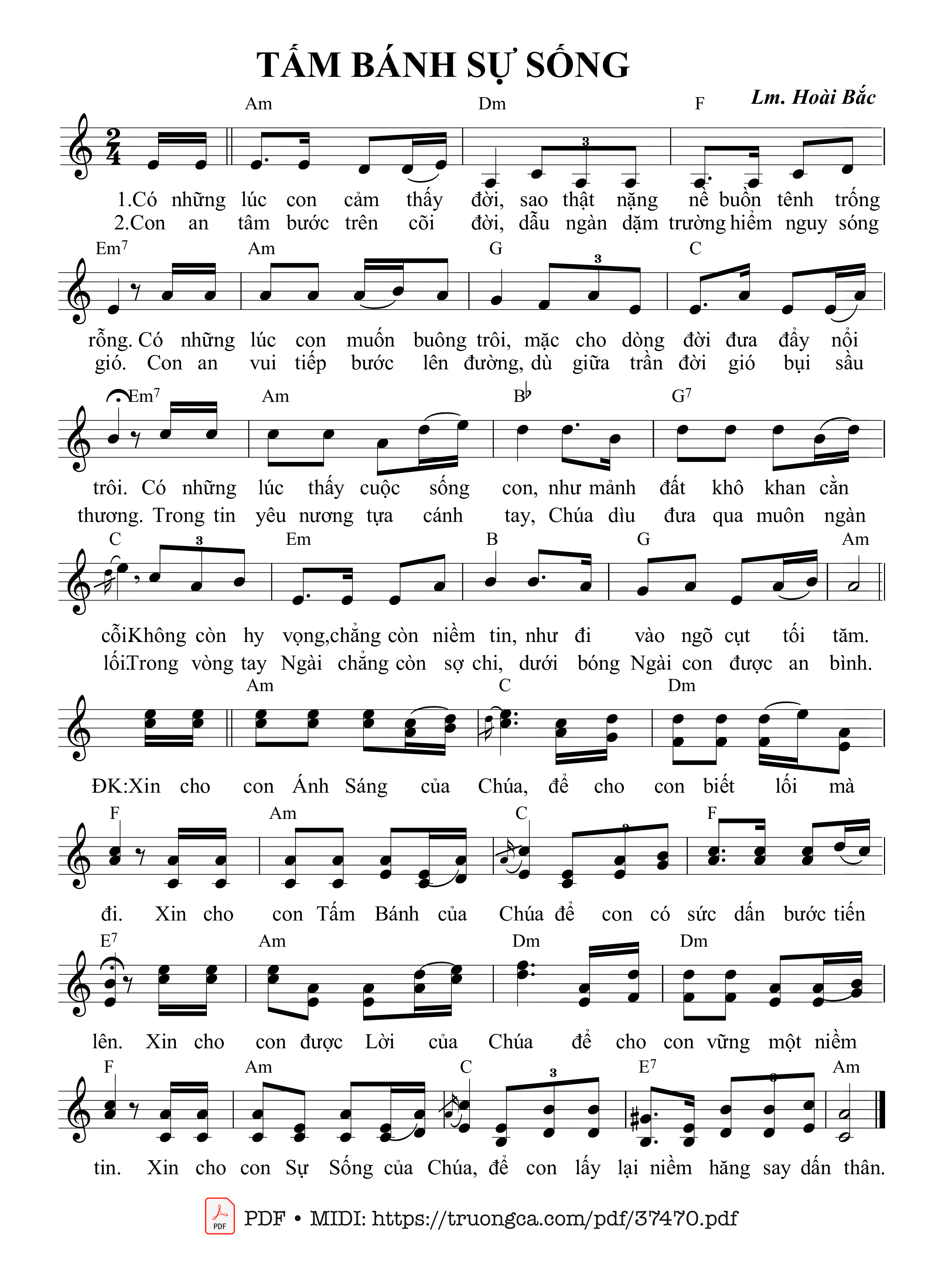 Trang 1 của Sheet nhạc PDF bài hát Tấm Bánh Sự Sống - Hoài Bắc