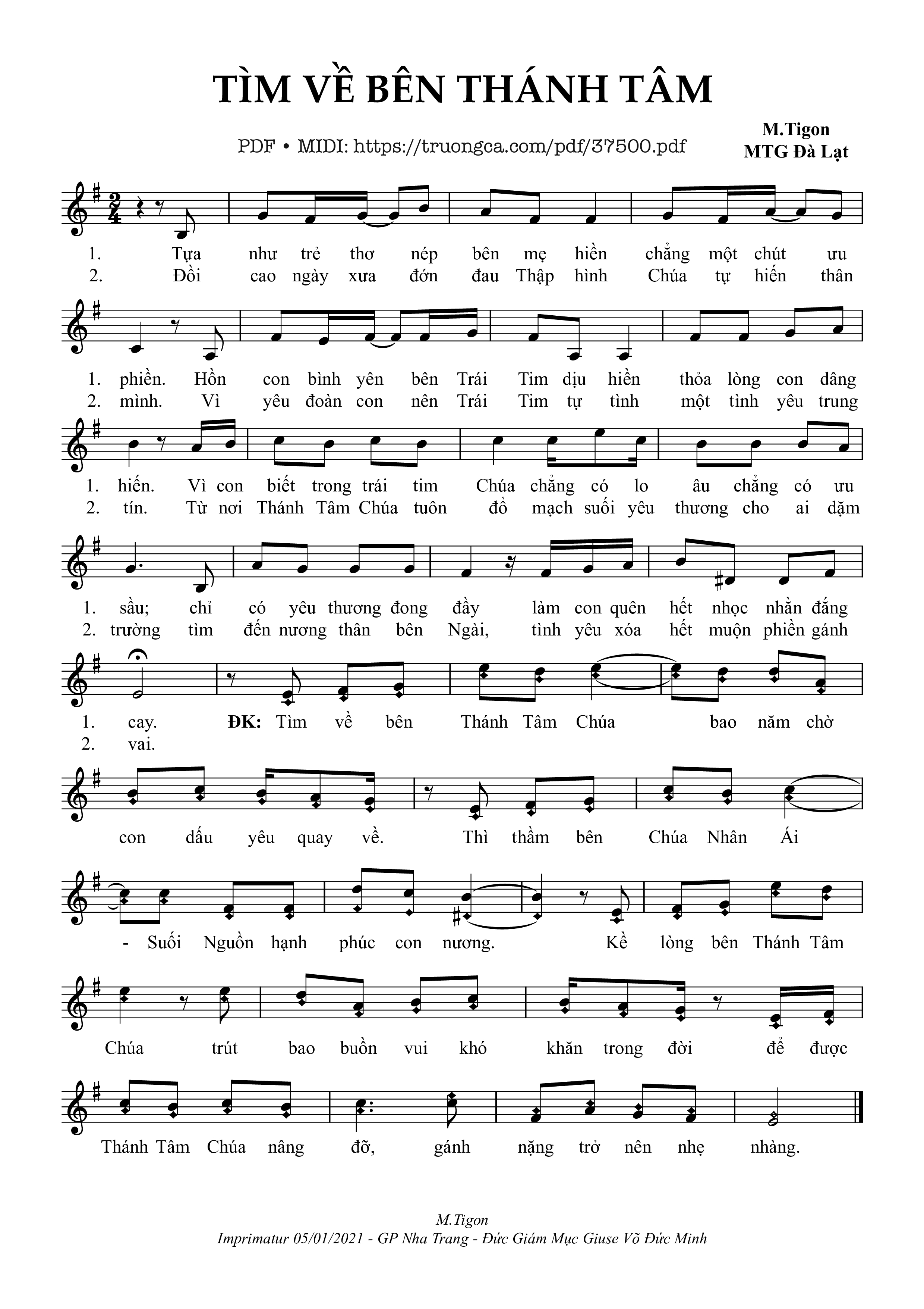 Trang 1 của Sheet nhạc PDF bài hát Tìm Về Bên Thánh Tâm - M. Tigon