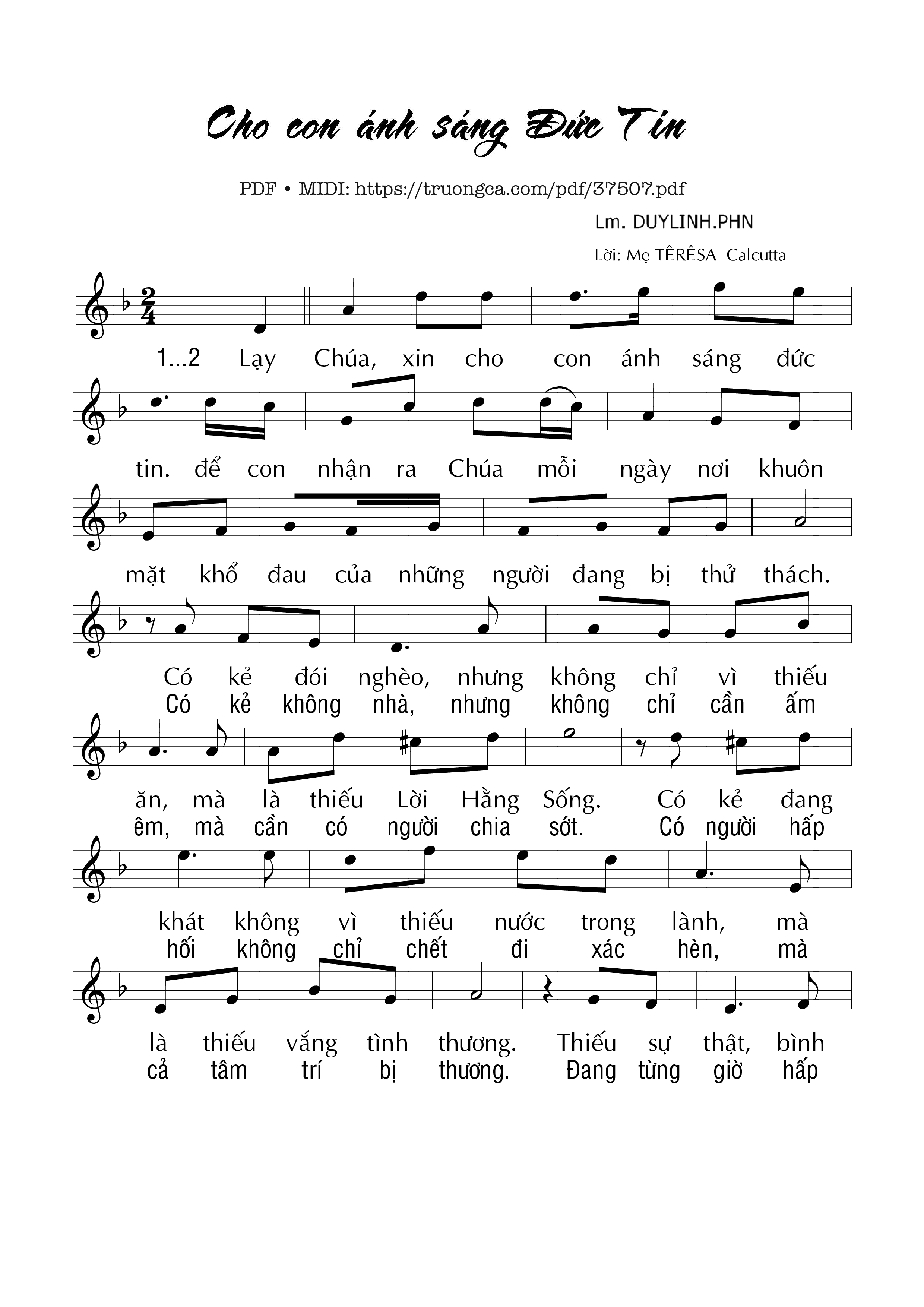 Trang 1 của Sheet nhạc PDF bài hát Cho Con Ánh Sáng Đức Tin - Duy Linh Phn