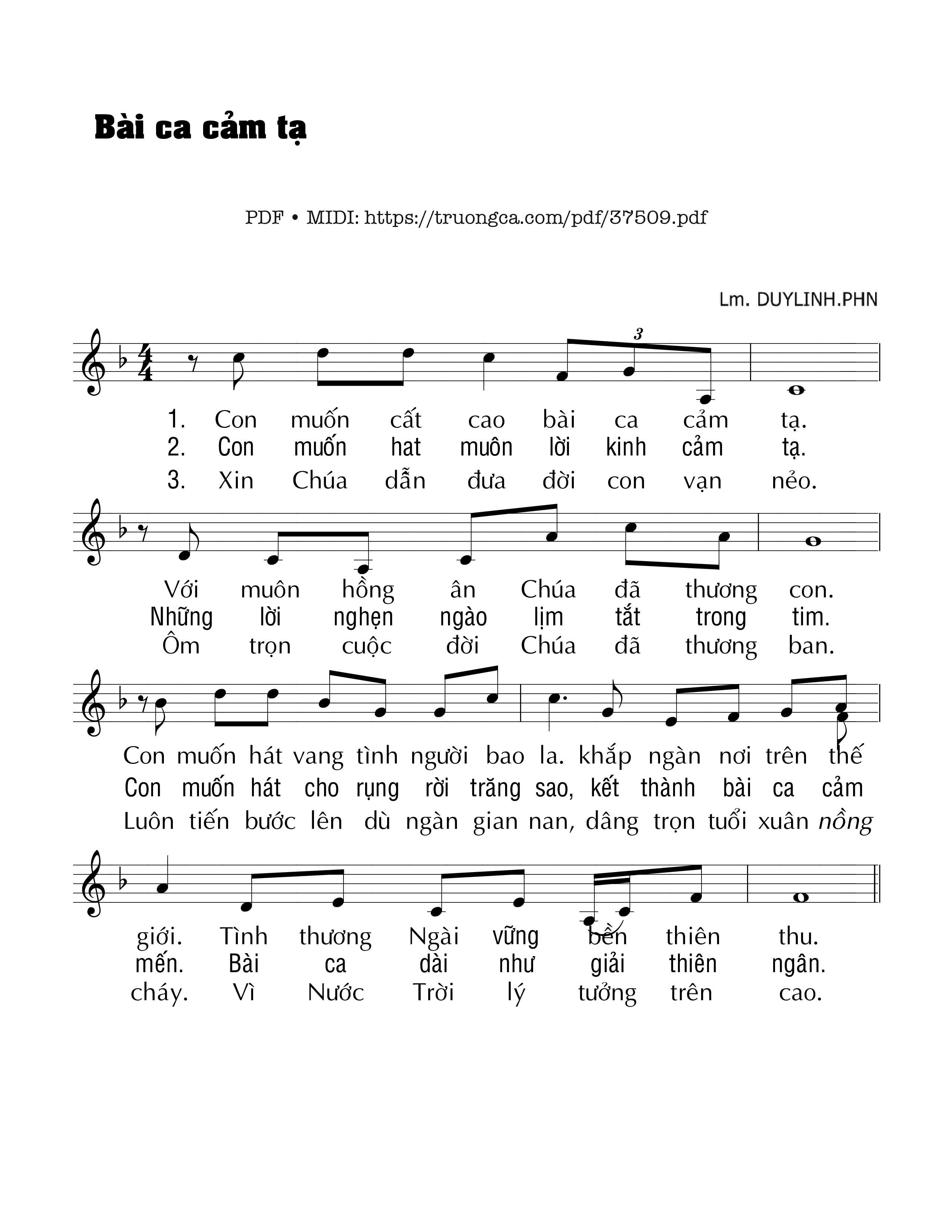 Trang 1 của Sheet nhạc PDF bài hát Bài Ca Cảm Tạ - Duy Linh Phn