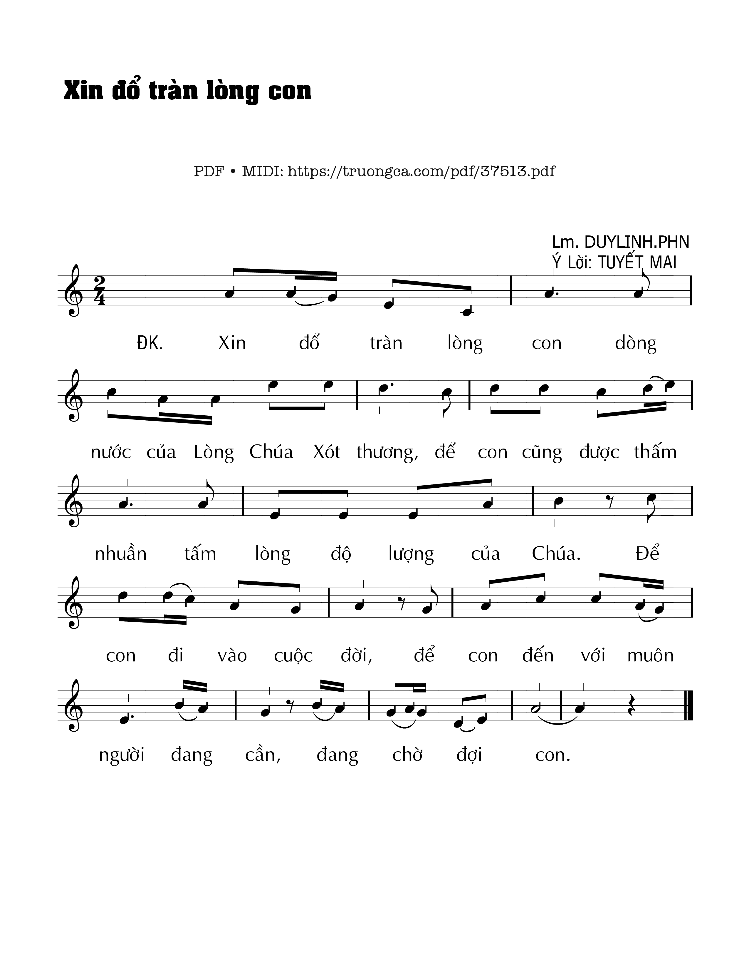 Sheet nhạc Xin Đổ Tràn Lòng Con