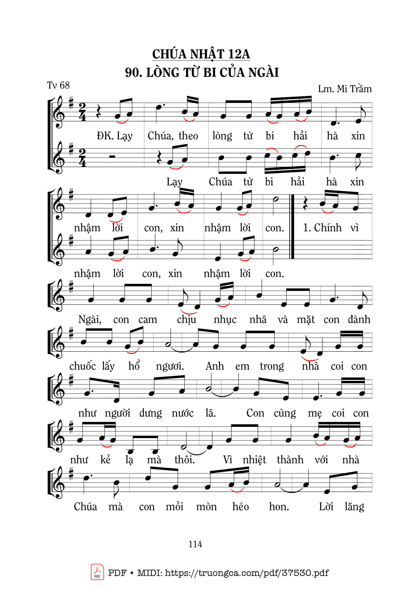 Trang 1 của Sheet nhạc PDF bài hát Thánh Vịnh 68, Lòng Từ Bi Của Ngài - Mi Trầm