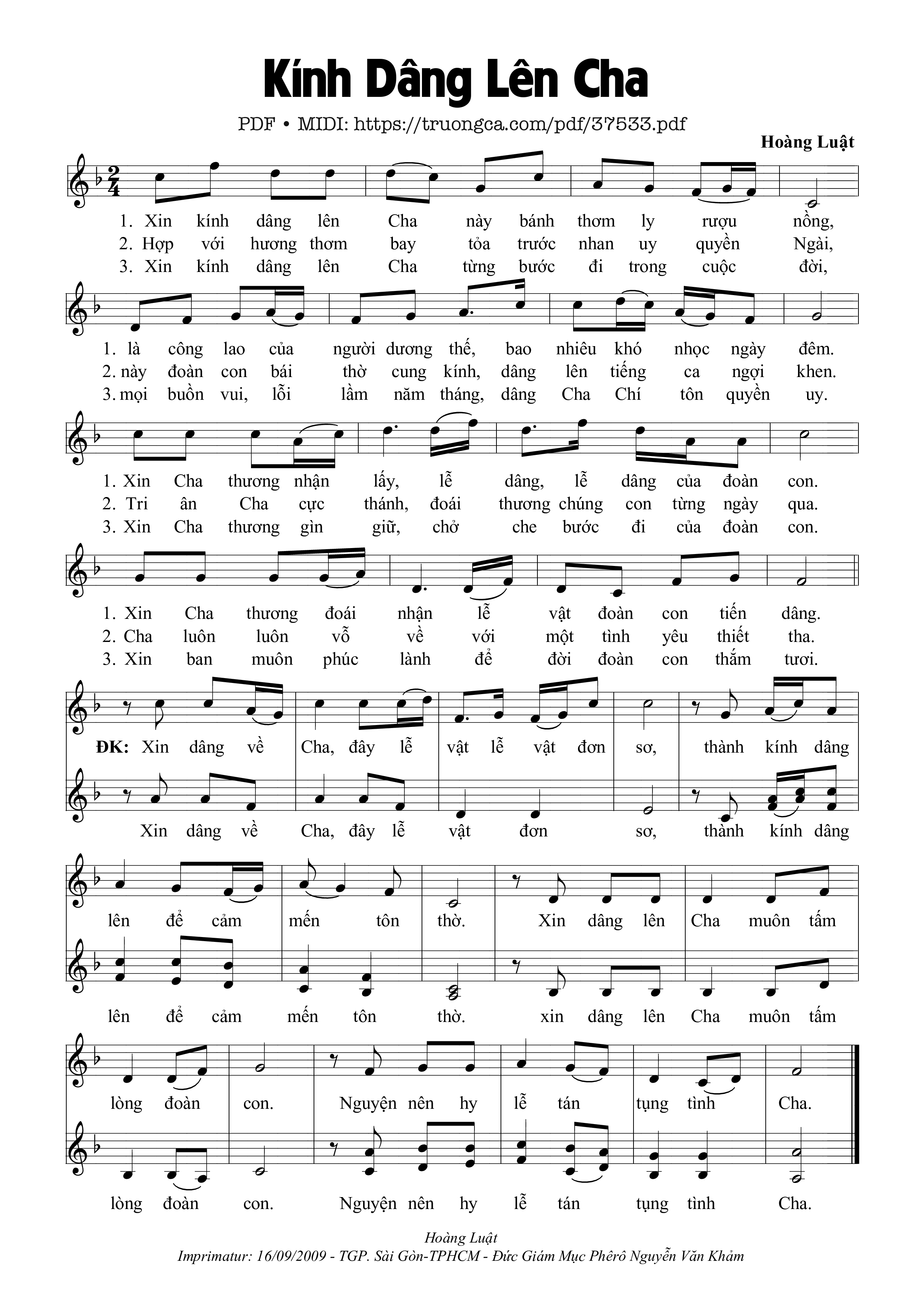 Trang 1 của Sheet nhạc PDF bài hát Kính Dâng Lên Cha - Hoàng Luật