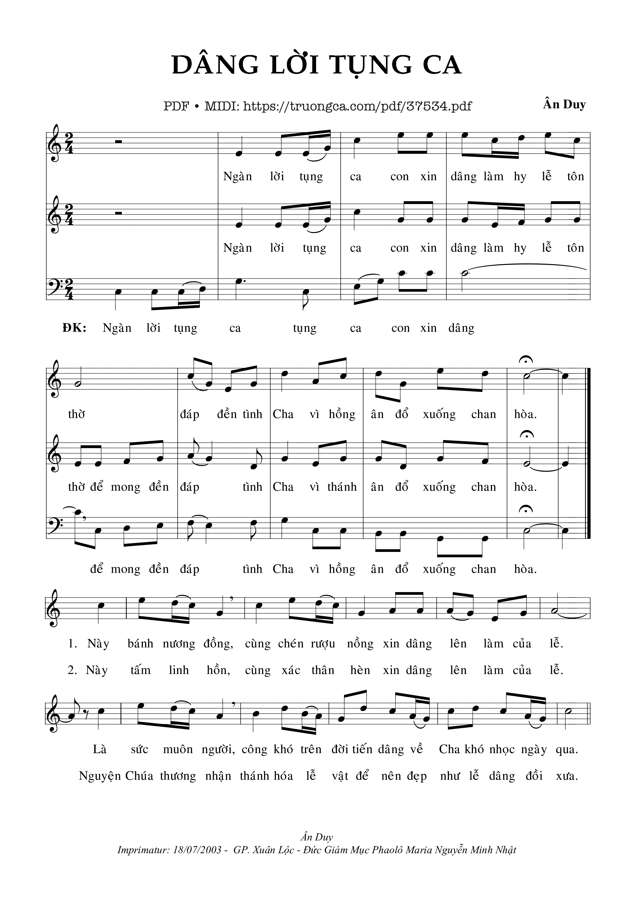 Trang 1 của Sheet nhạc PDF bài hát Dâng Lời Tụng Ca - Ân Duy