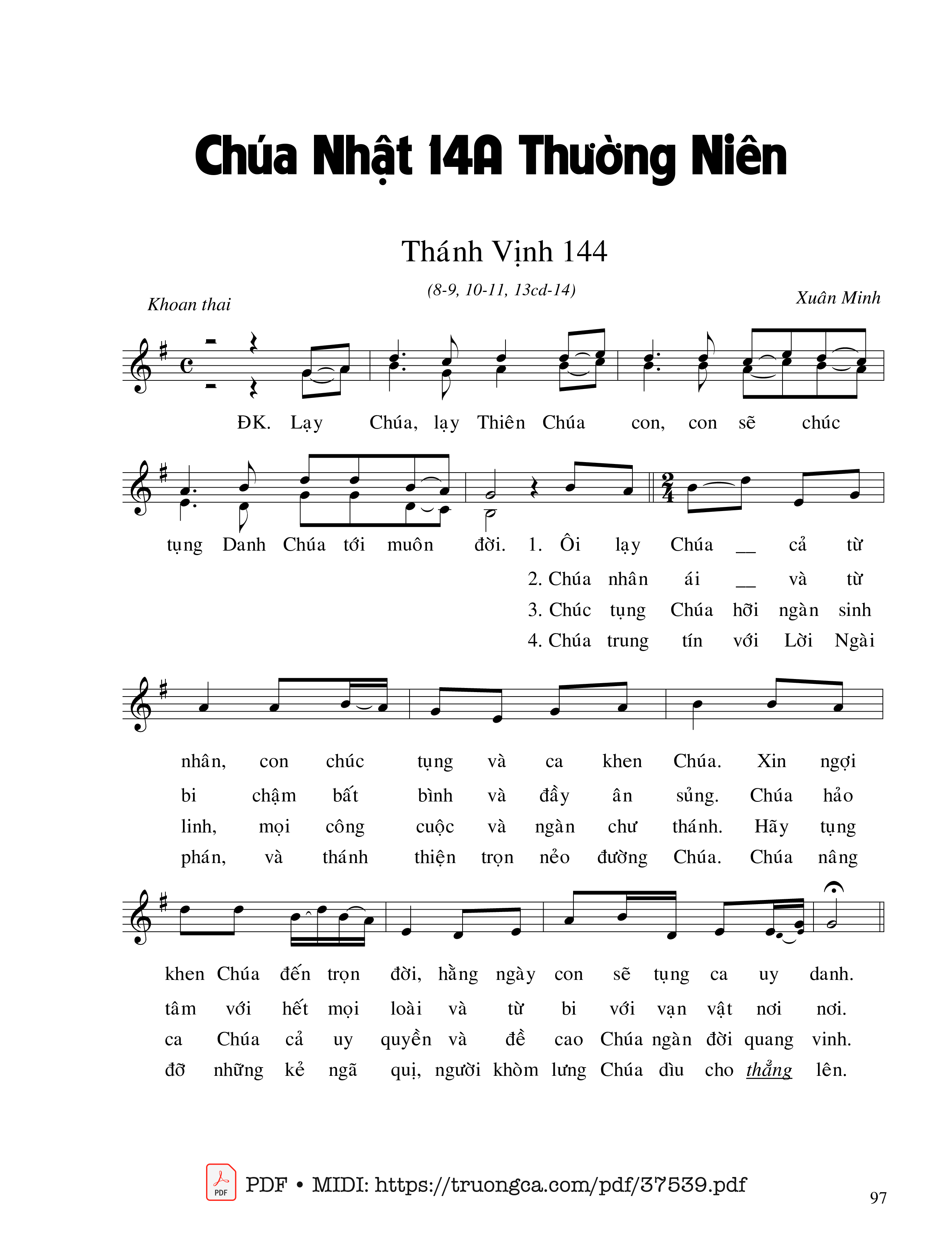 Trang 1 của Sheet nhạc PDF bài hát Thánh Vịnh 144, Chúa Nhật 14A Thường Niên - Xuân Minh