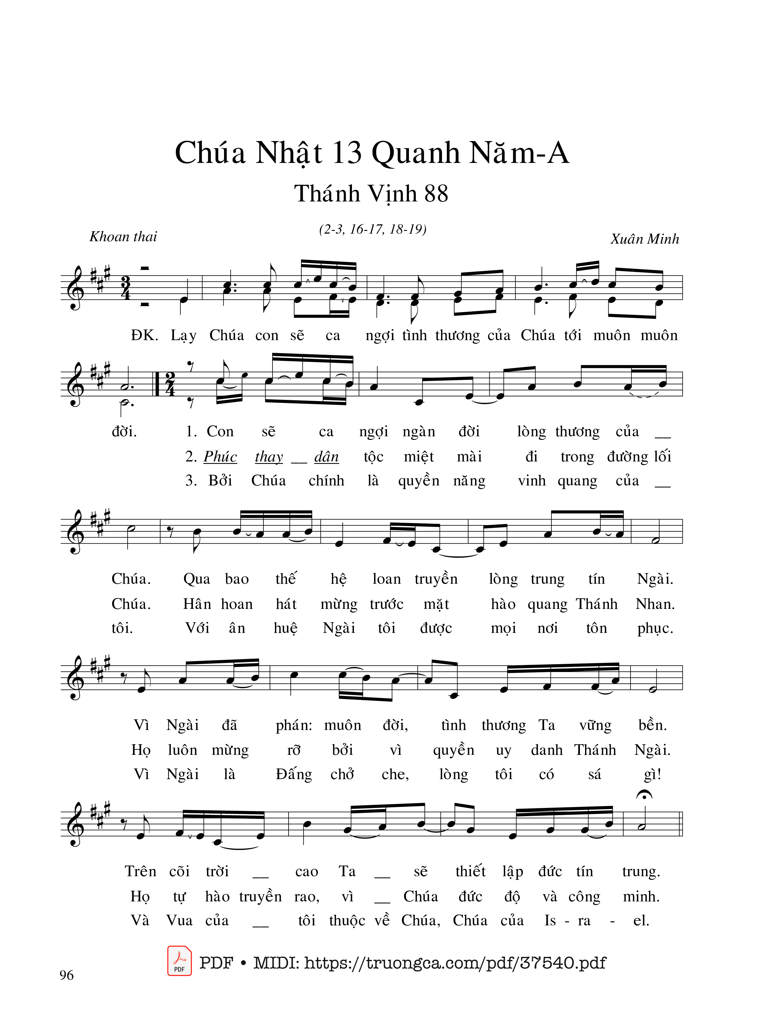 Sheet nhạc Thánh Vịnh 88, Chúa Nhật 13A Thường Niên