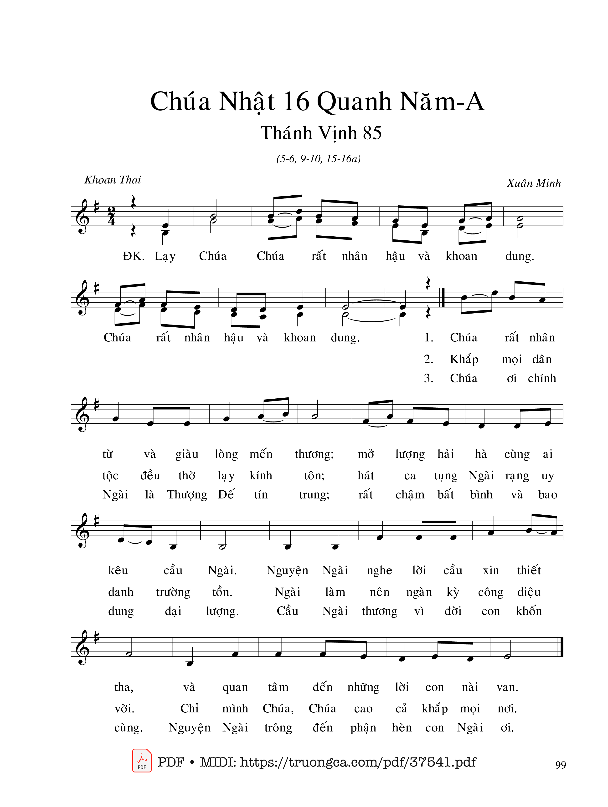 Trang 1 của Sheet nhạc PDF bài hát Chúa Nhật 16A Thường Niên (Tv.85) - Xuân Minh