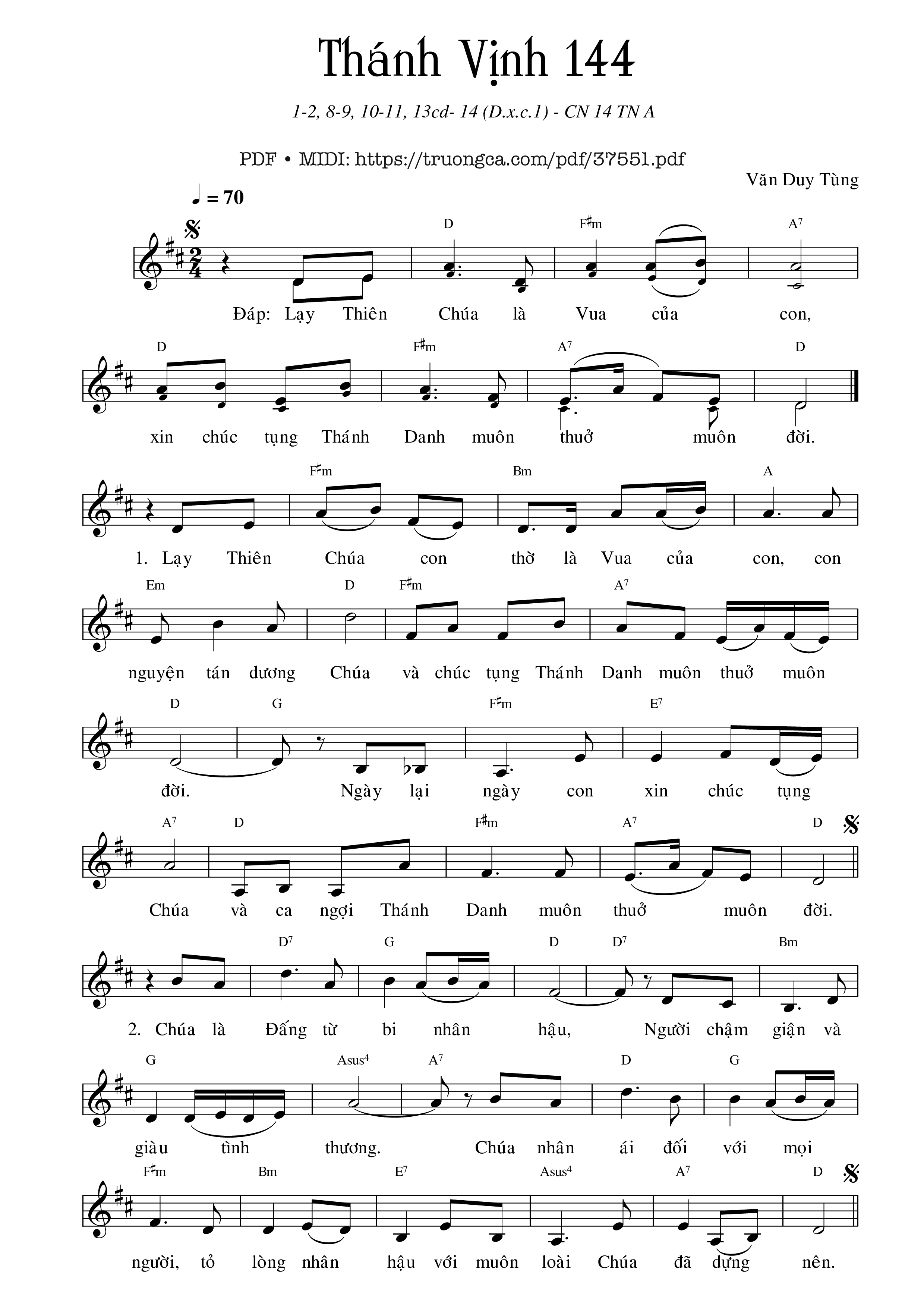 Trang 1 của Sheet nhạc PDF bài hát Thánh Vịnh 144, Chúa Nhật 14A Thường Niên - Văn Duy Tùng
