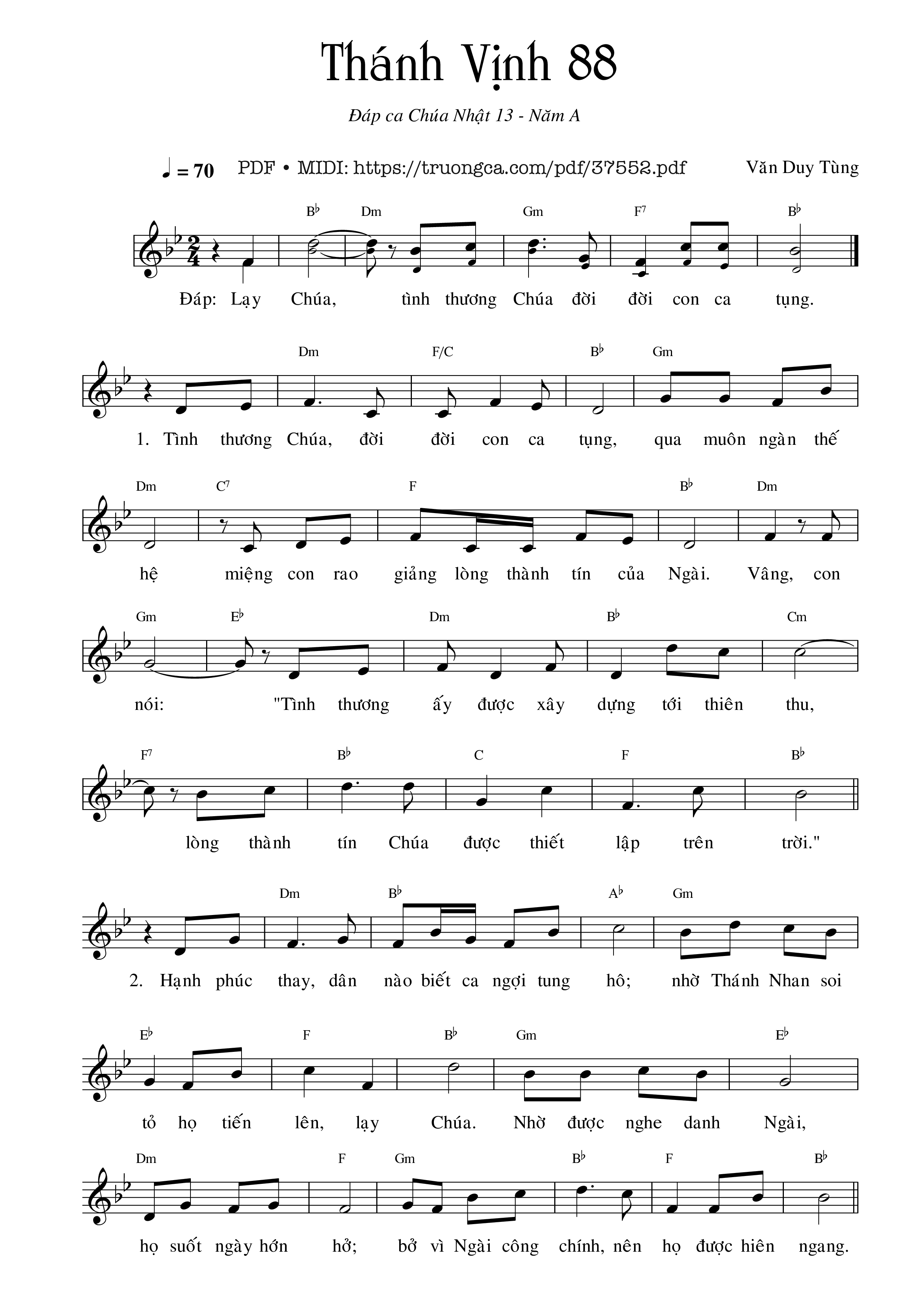 Trang 1 của Sheet nhạc PDF bài hát Thánh Vịnh 88, Chúa Nhật 13A Thường Niên - Văn Duy Tùng