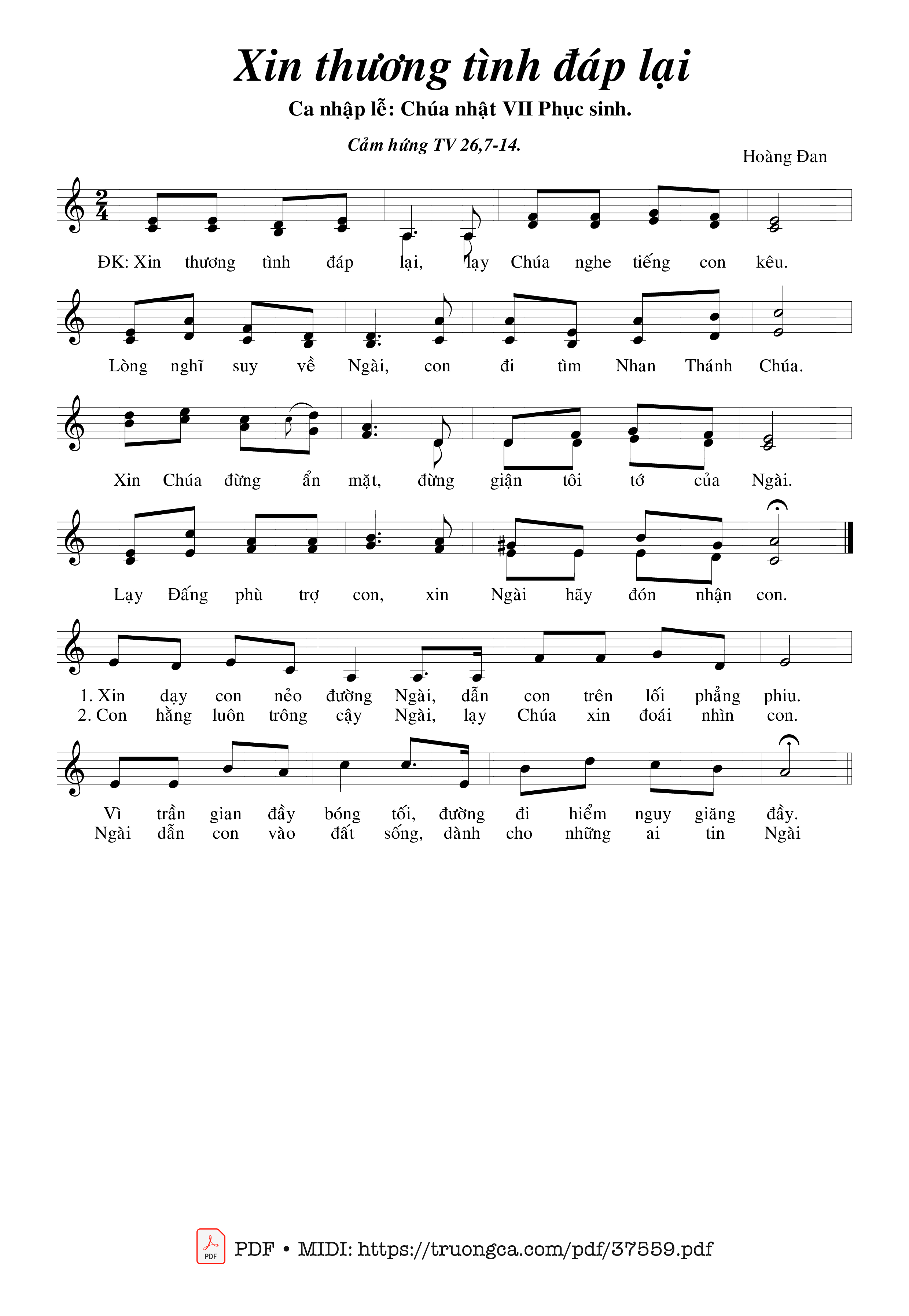 Trang 1 của Sheet nhạc PDF bài hát Thánh Vịnh 26, Xin Thương Tình Đáp Lại - Hoàng Đan