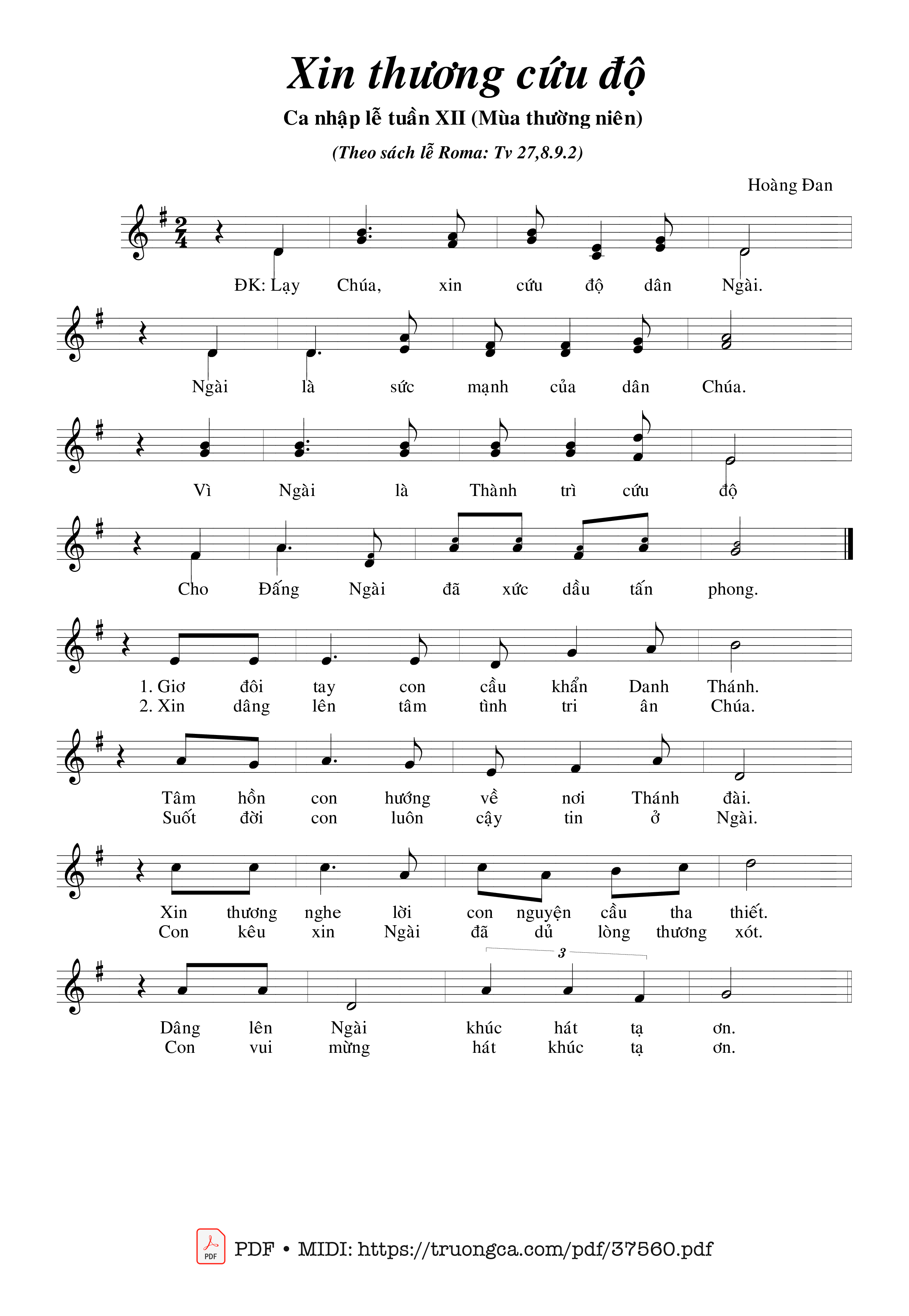 Trang 1 của Sheet nhạc PDF bài hát Thánh Vịnh 27, Xin Thương Cứu Độ - Hoàng Đan