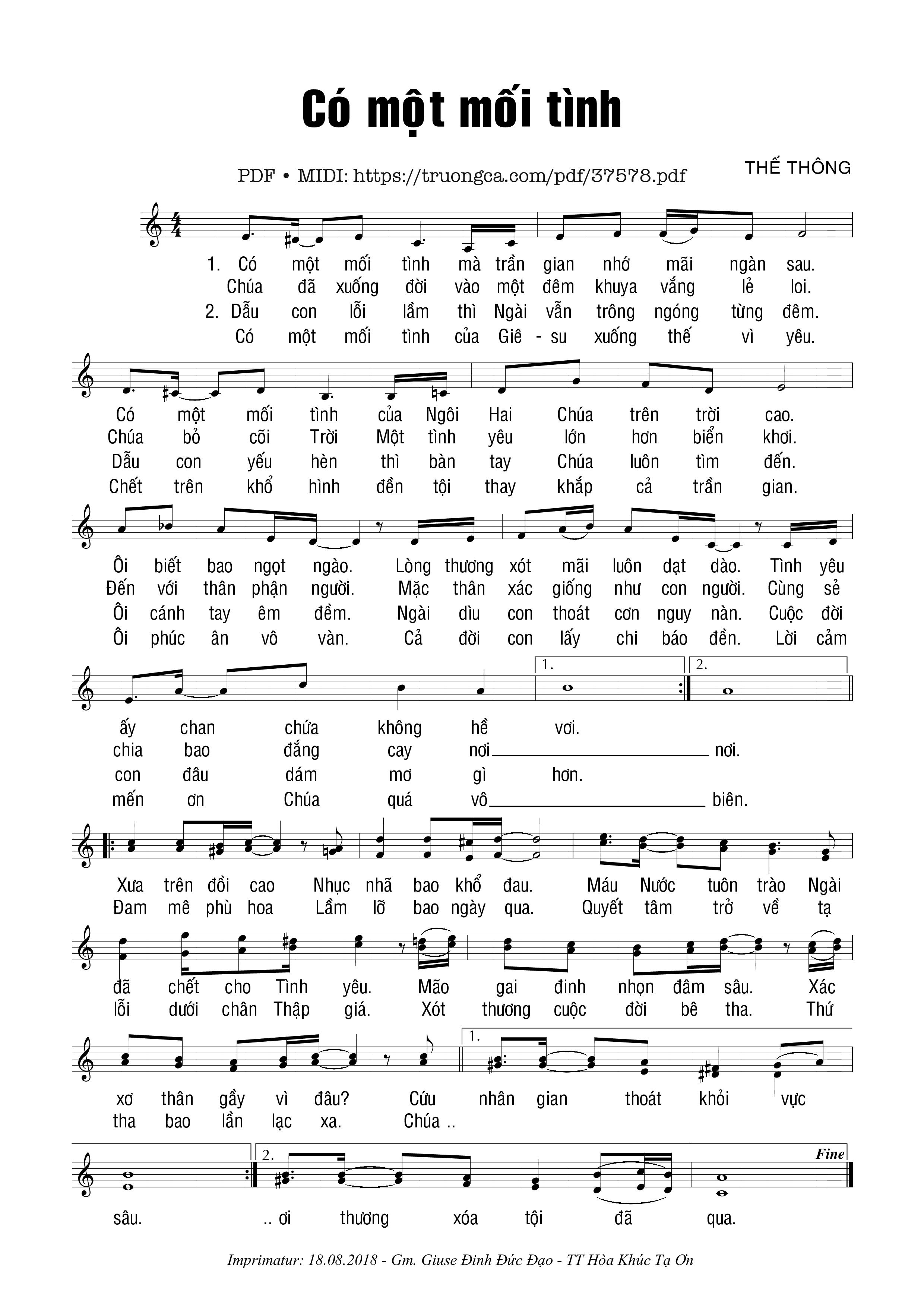 Trang 1 của Sheet nhạc PDF bài hát Có Một Mối Tình - Thế Thông