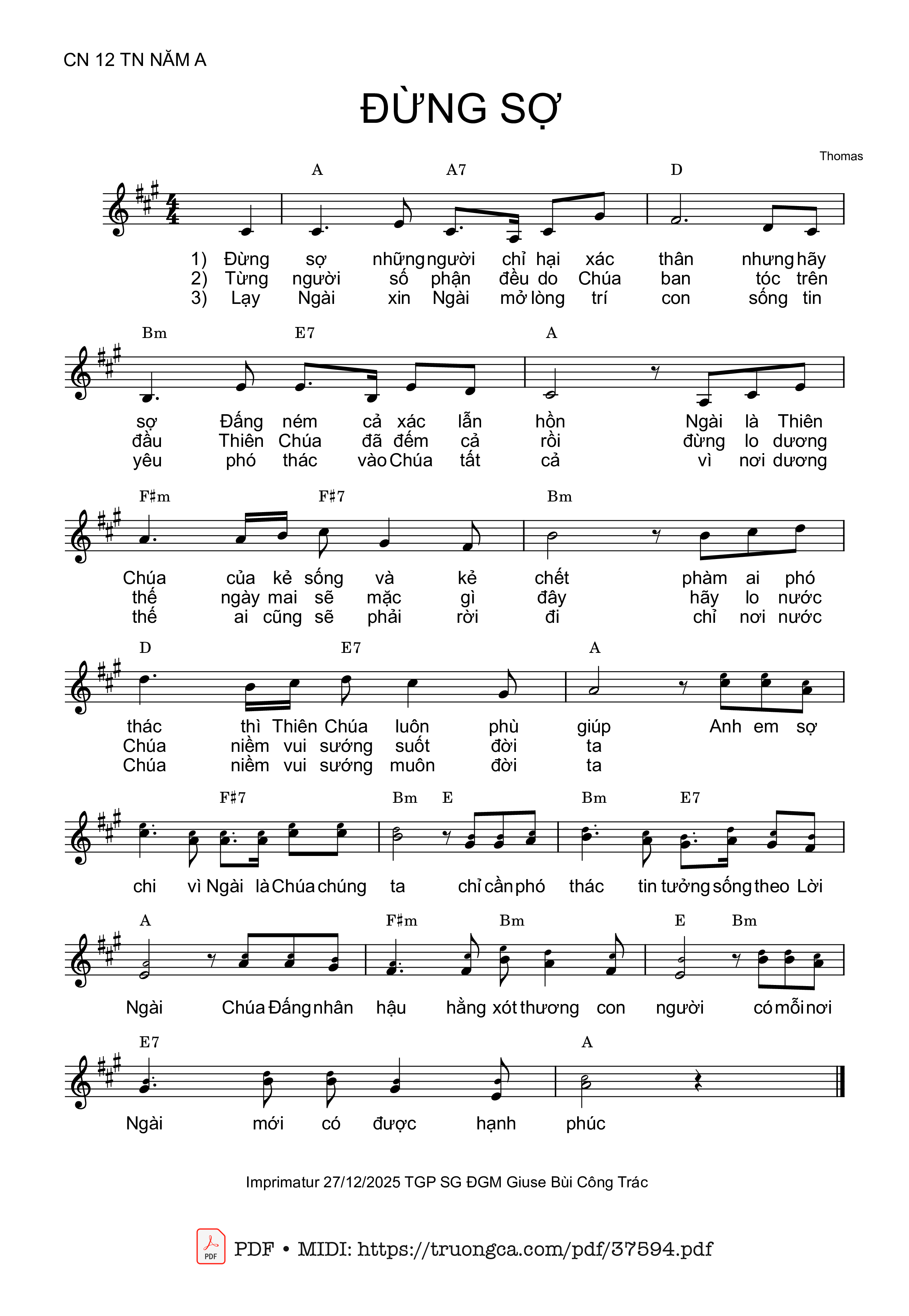 Trang 1 của Sheet nhạc PDF bài hát Đừng Sợ - Thomas