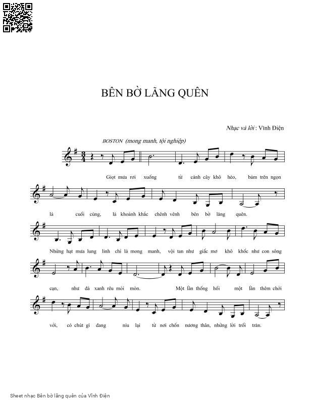 Sheet nhạc Bên bờ lãng quên