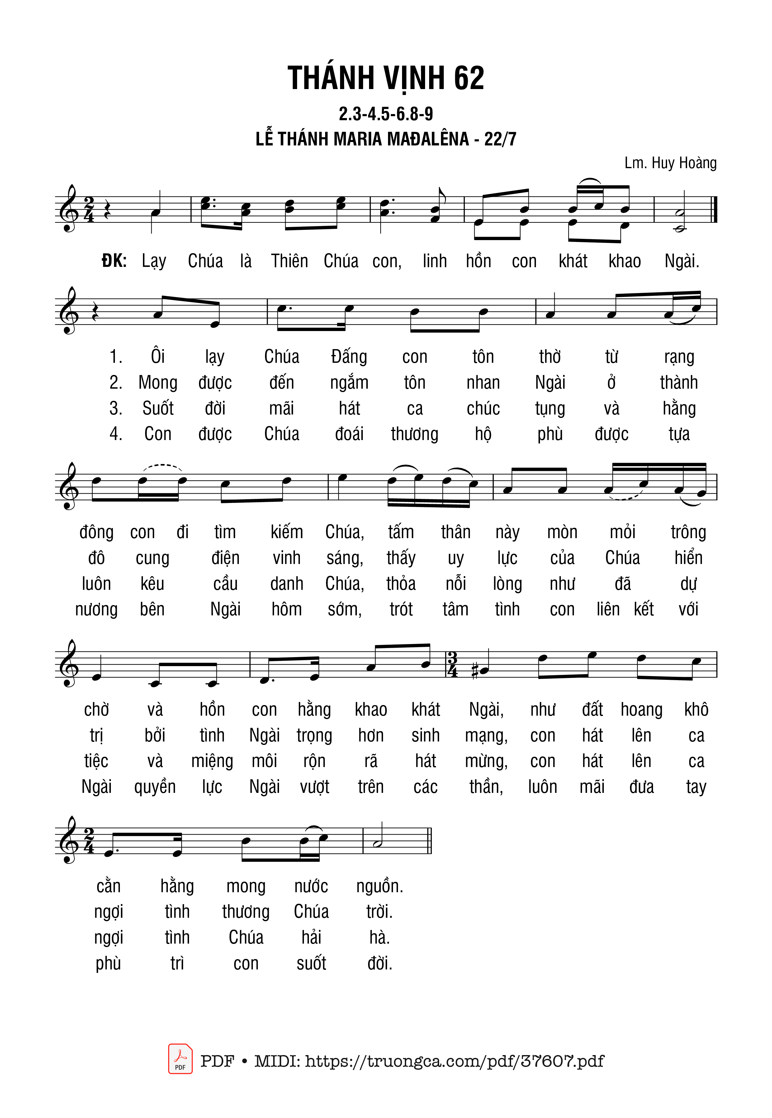 Trang 1 của Sheet nhạc PDF bài hát Thánh Vịnh 62, Lễ Thánh Maria Mađalêna - Huy Hoàng