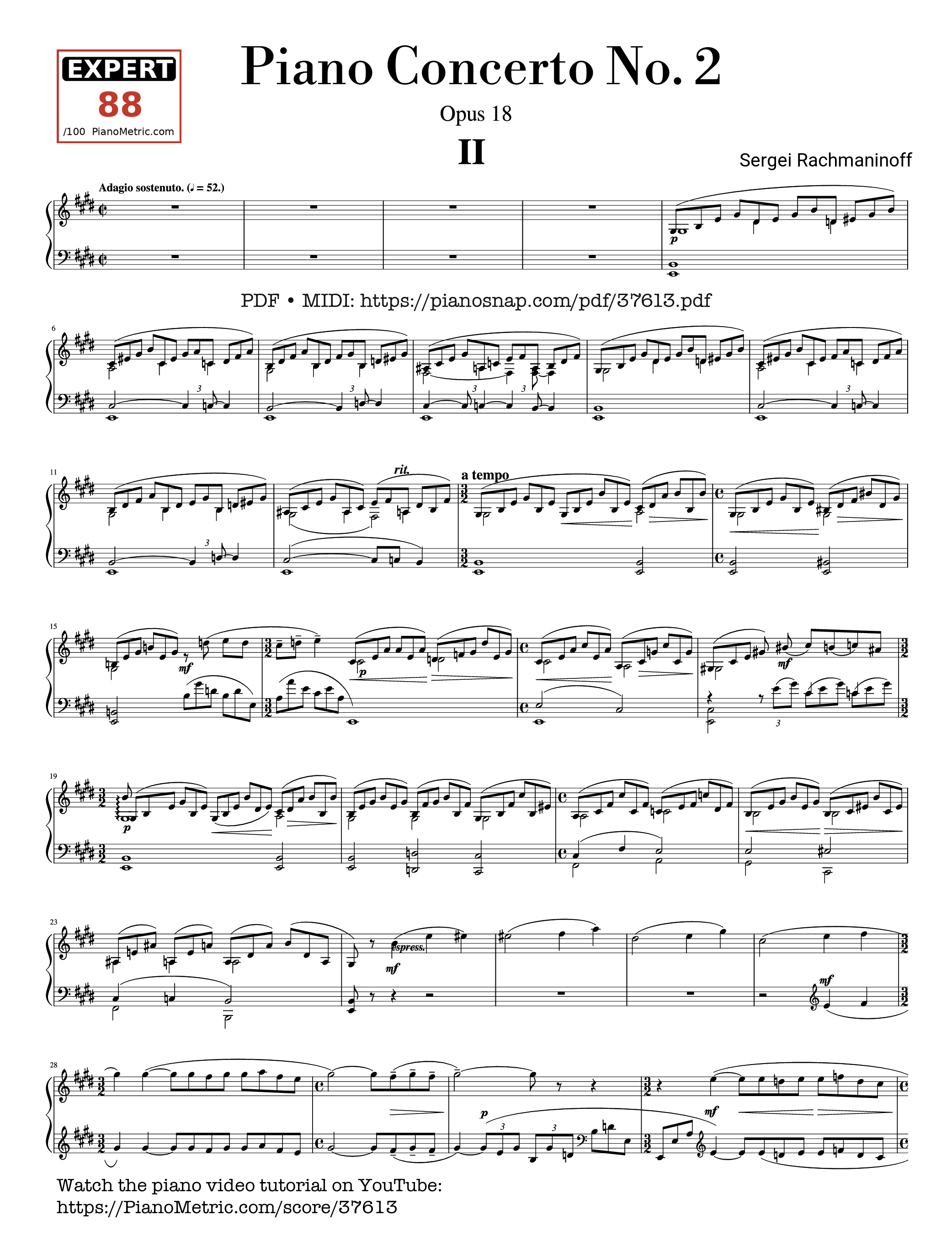 Trang 1 của Sheet nhạc PDF Piano bài hát Piano Concerto No. 2 (Op. 18) - 2nd Movement - Sergei Rachmaninoff