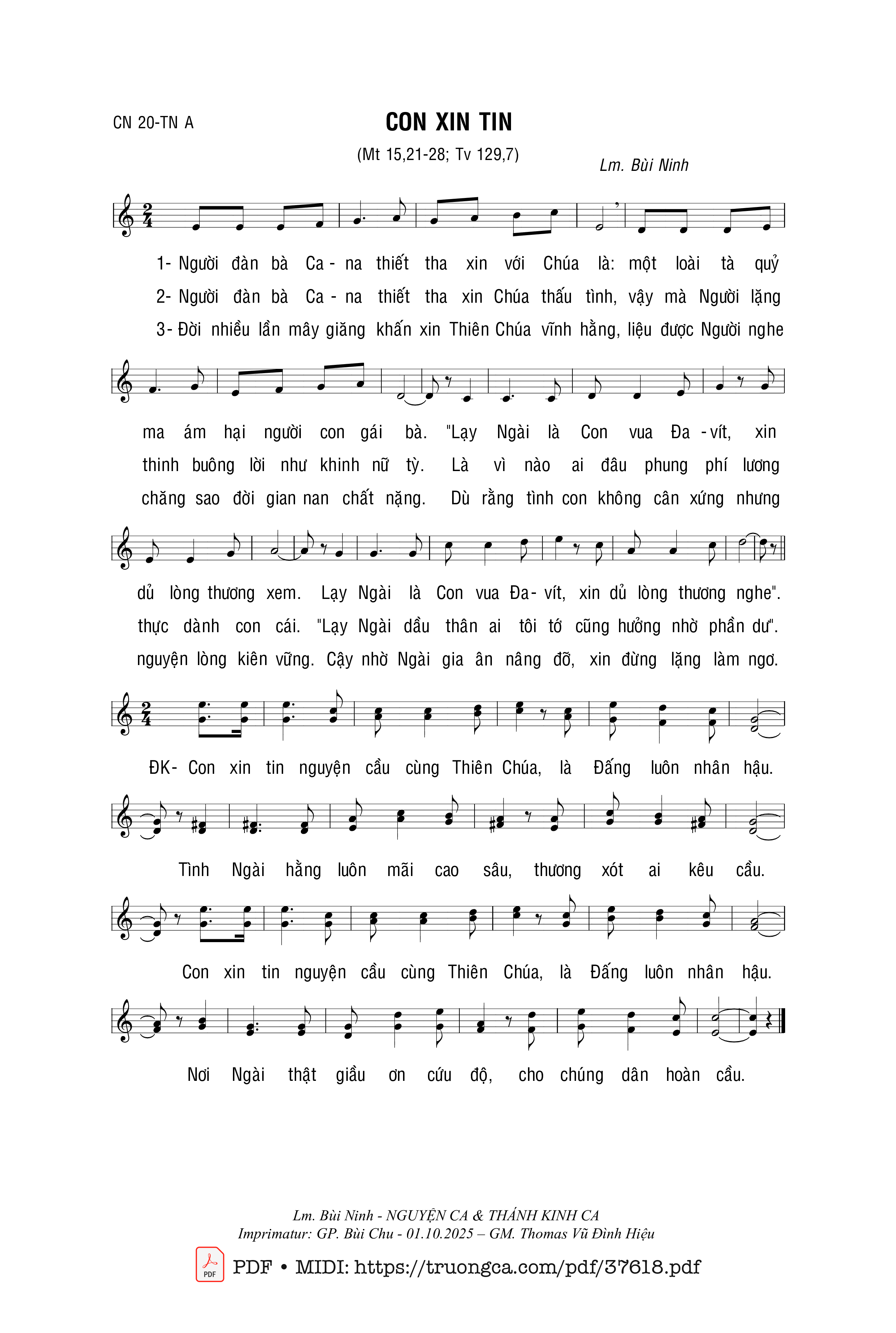 Trang 1 của Sheet nhạc PDF bài hát Con Xin Tin - Bùi Ninh