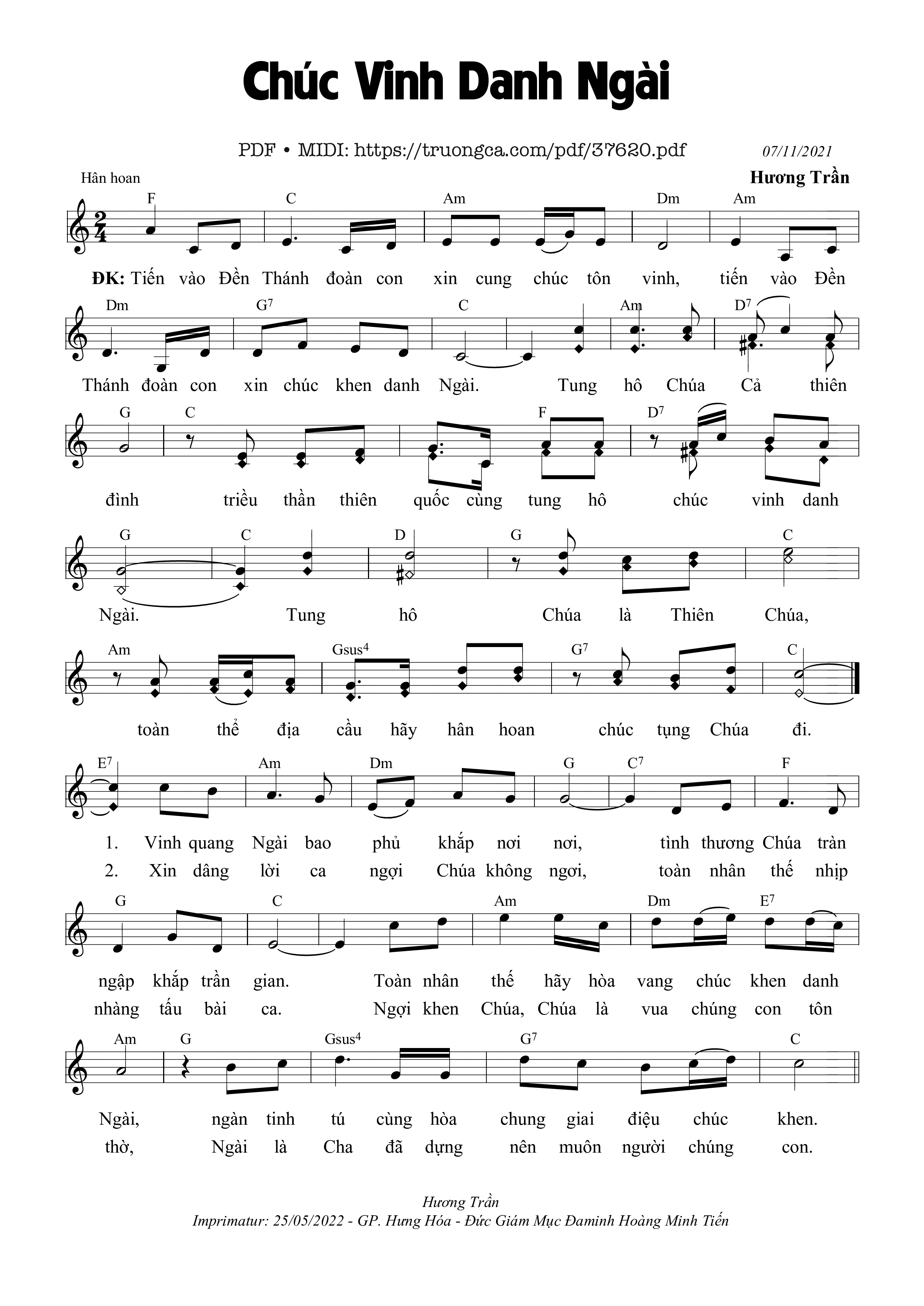 Trang 1 của Sheet nhạc PDF bài hát Chúc Vinh Danh Ngài - Hương Trần
