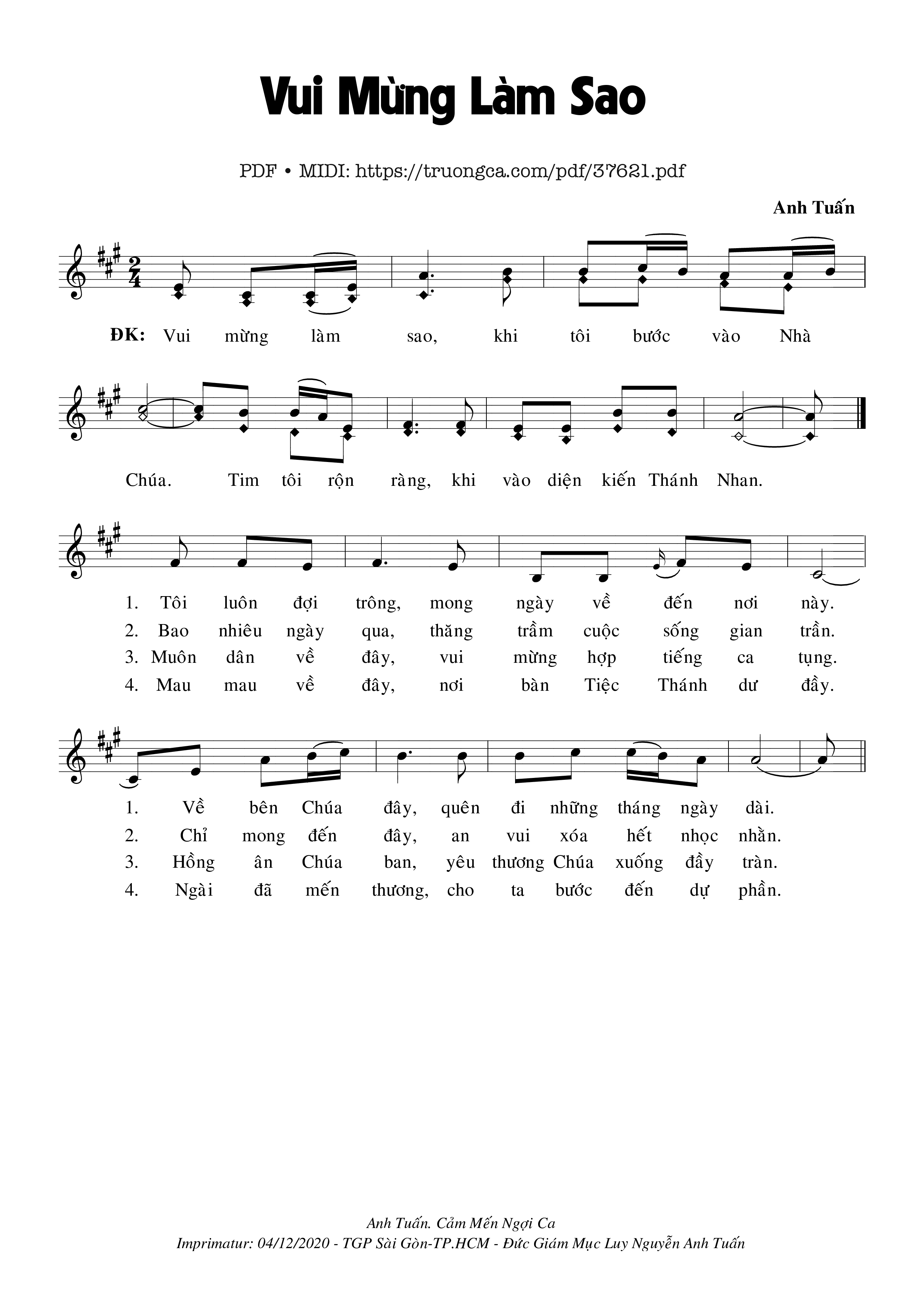 Trang 1 của Sheet nhạc PDF bài hát Vui Mừng Làm Sao - Anh Tuấn